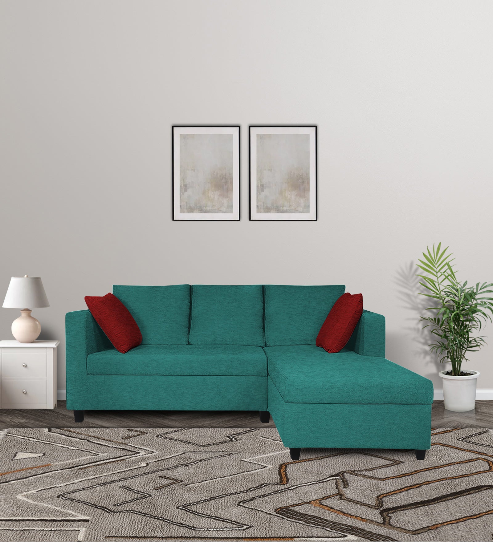 Nebula Fabric LHS Sectional Sofa (2+Lounger) In Sea Green Colour - Febonic Living