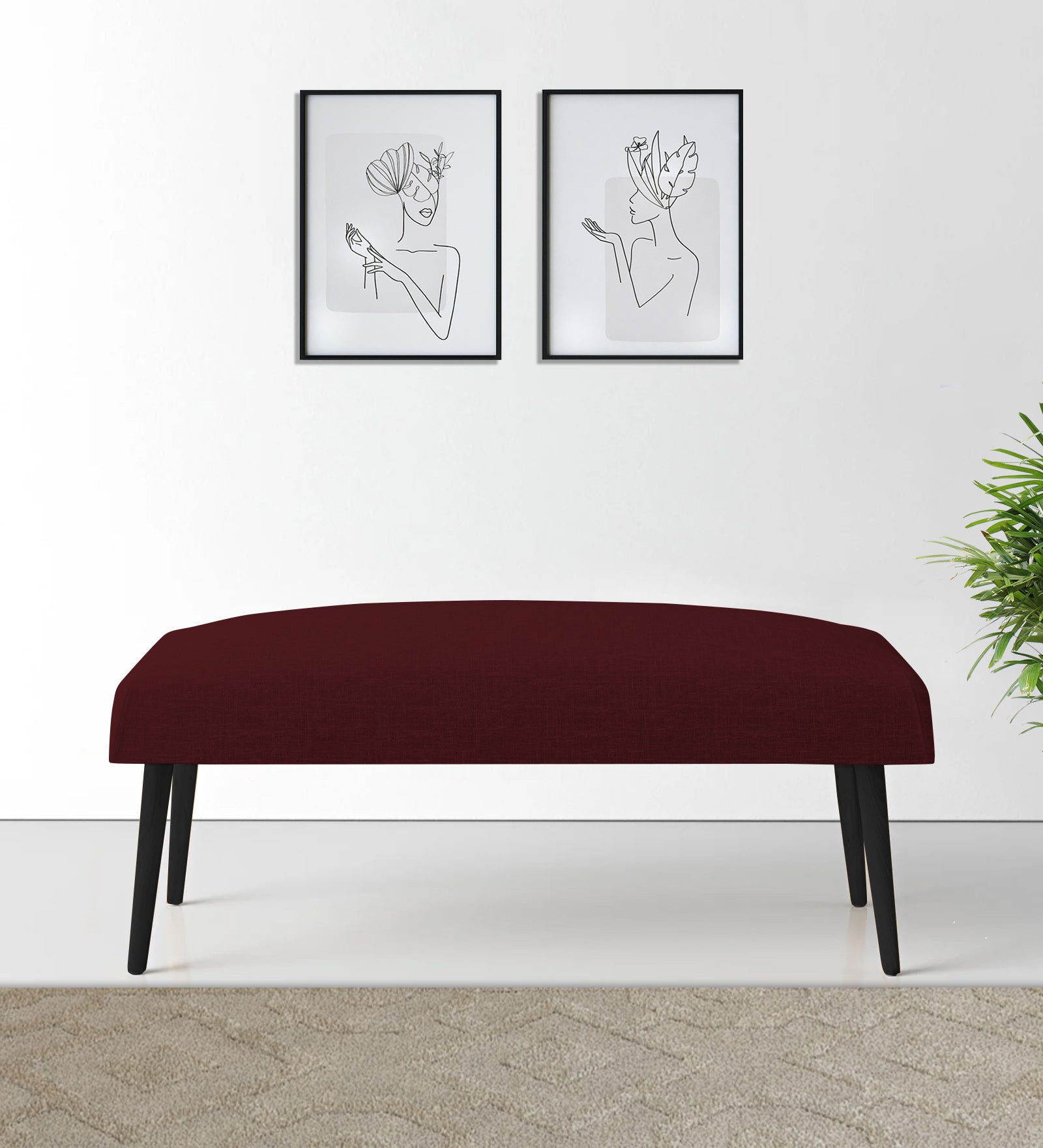 Adon Velvet Bench In Blood Maroon Colour - Febonic Living