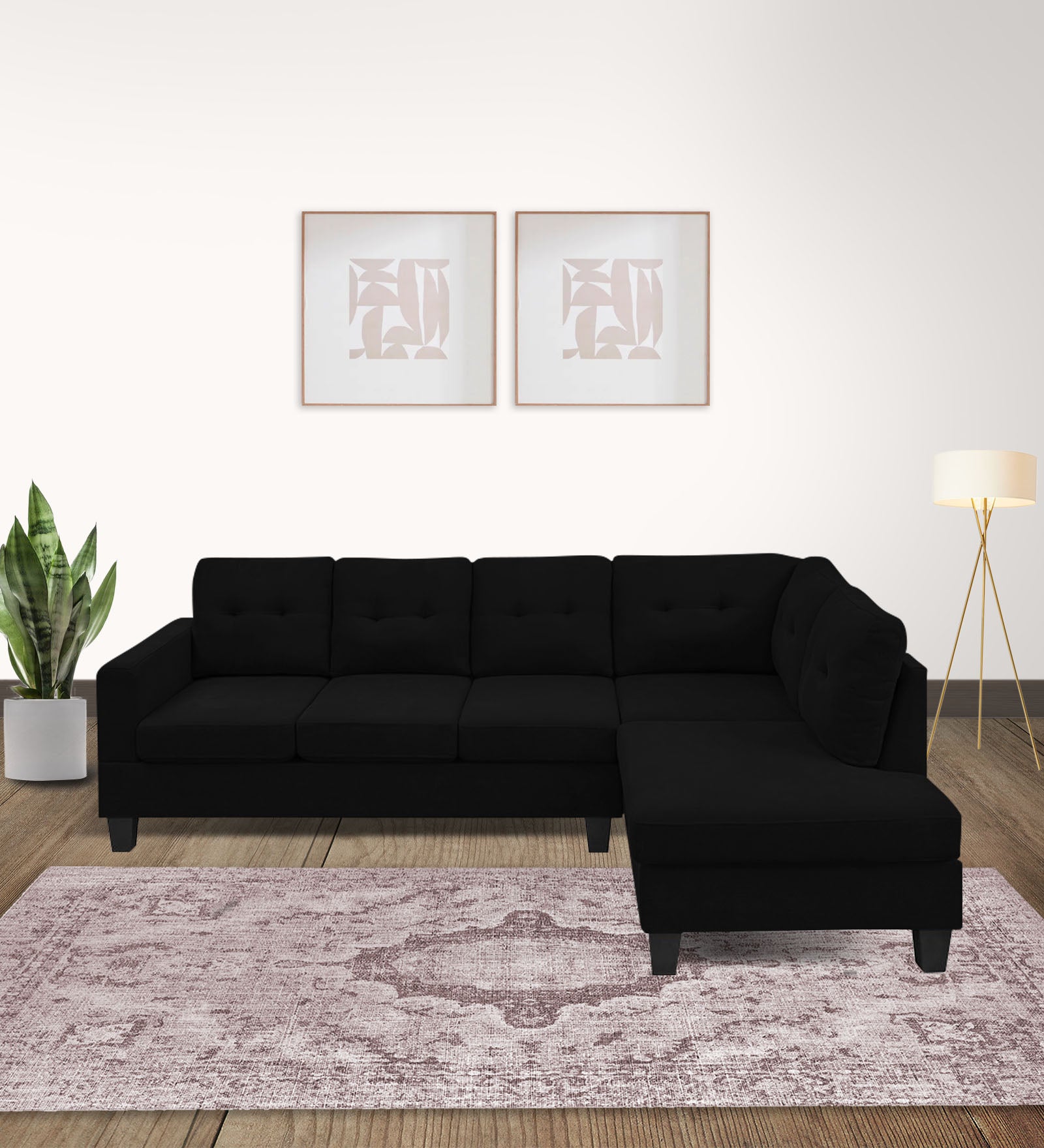 Thomas Fabric LHS Sectional Sofa (3+Lounger) In Zed Black Colour - Febonic Living