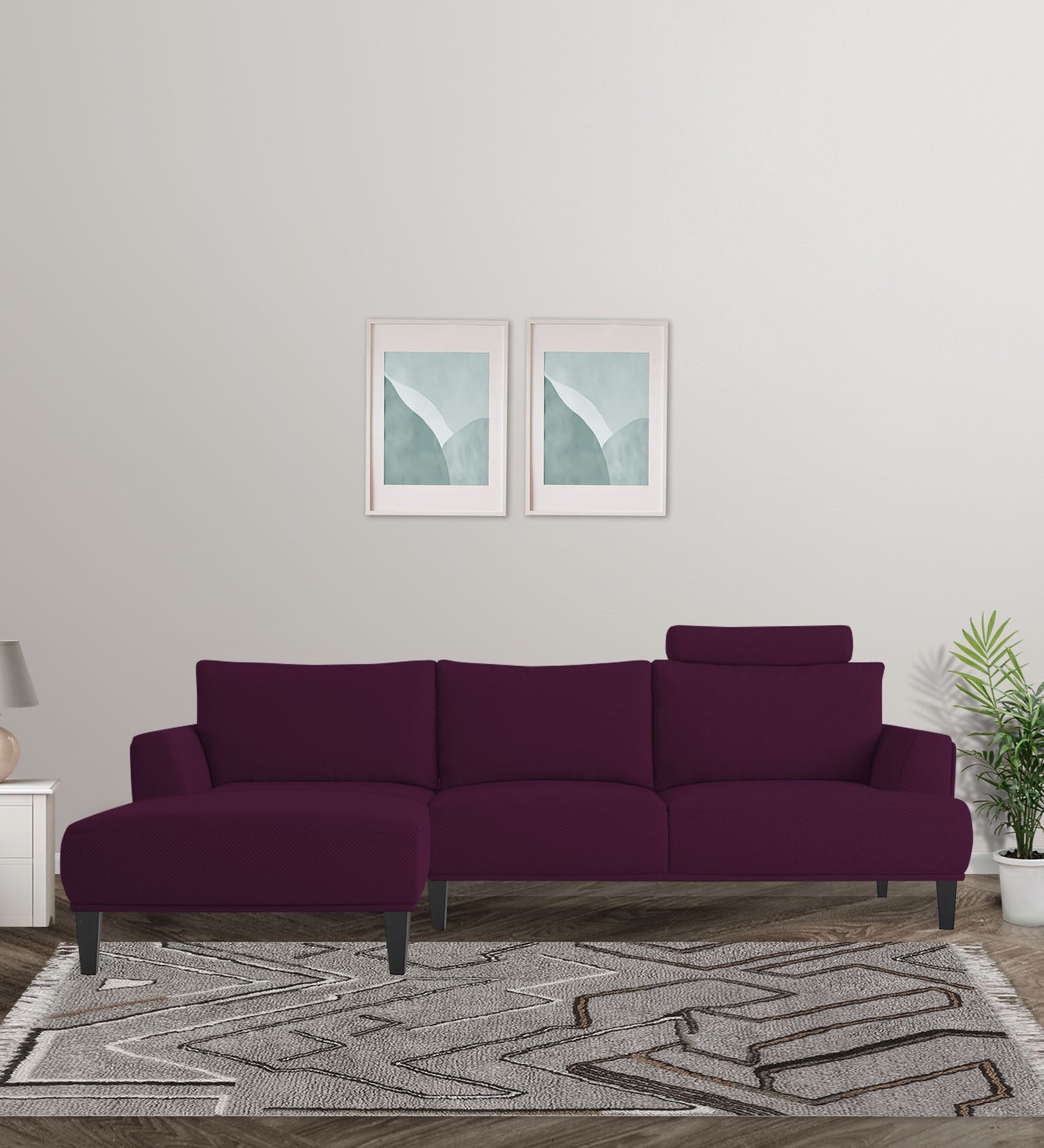Como Fabric RHS Sectional Sofa (3+Lounger) in Greek Purple Colour