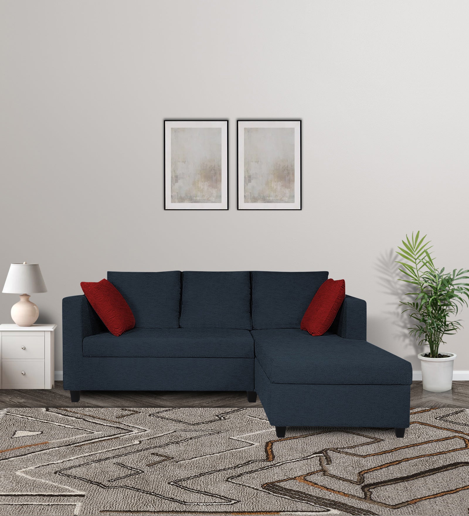Nebula Fabric LHS Sectional Sofa (2+Lounger) In Denim Blue Colour - Febonic Living