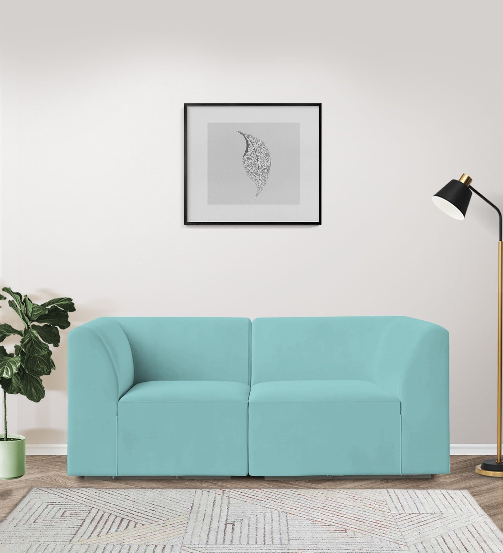 Bufa Velvet 2 Seater Sofa In Aqua Blue Colour - Febonic Living