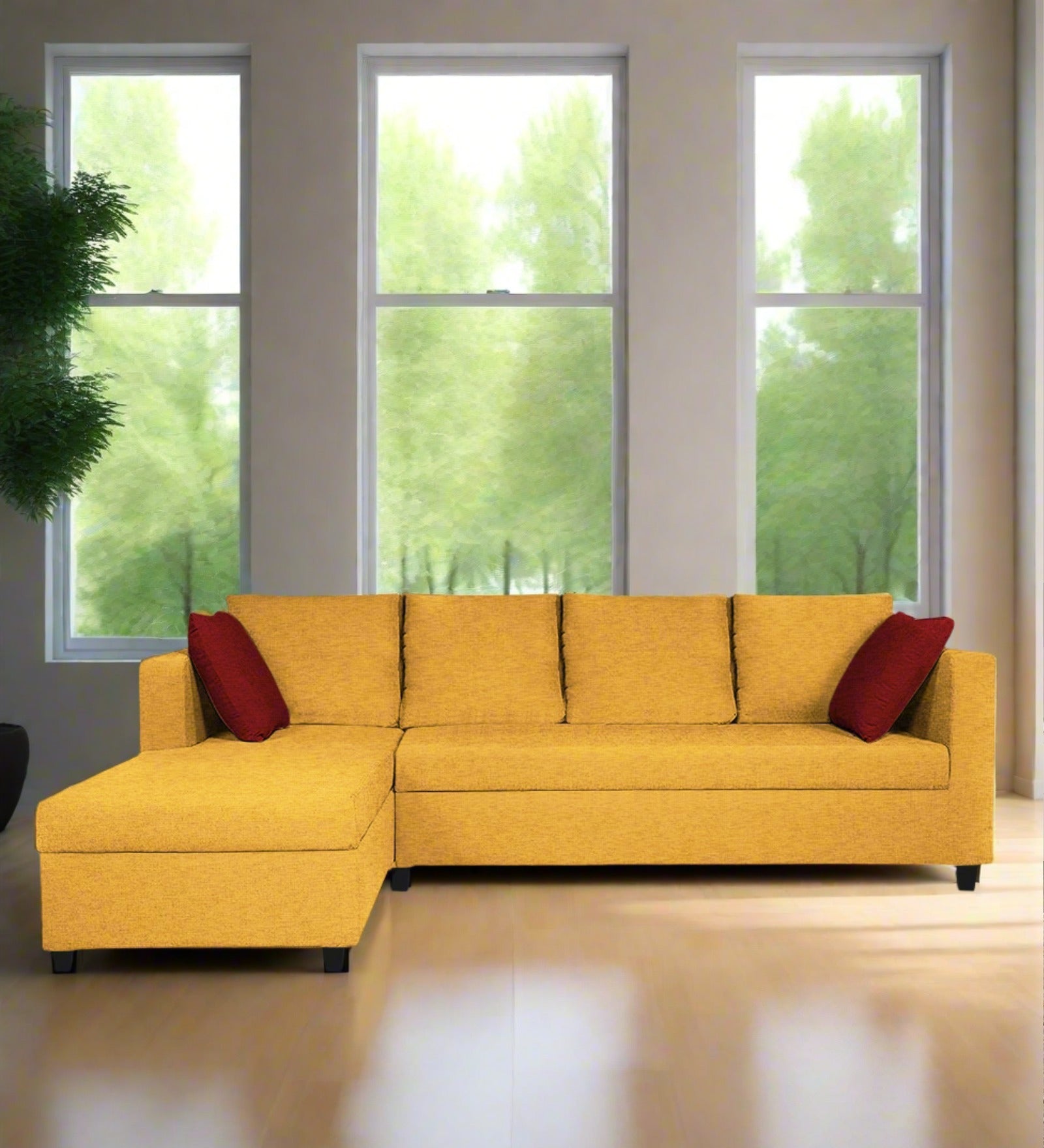 Nebula Fabric RHS Sectional Sofa (3+Lounger) In Bold Yellow Colour - Febonic Living