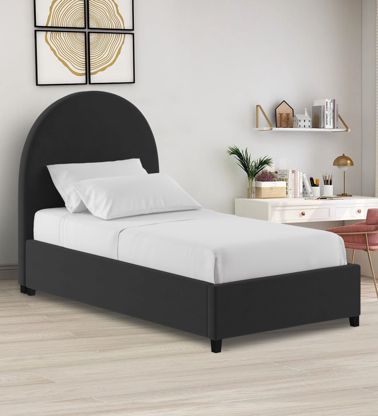 Maro Velvet Single Size Bed In Hory Grey Colour - Febonic Living