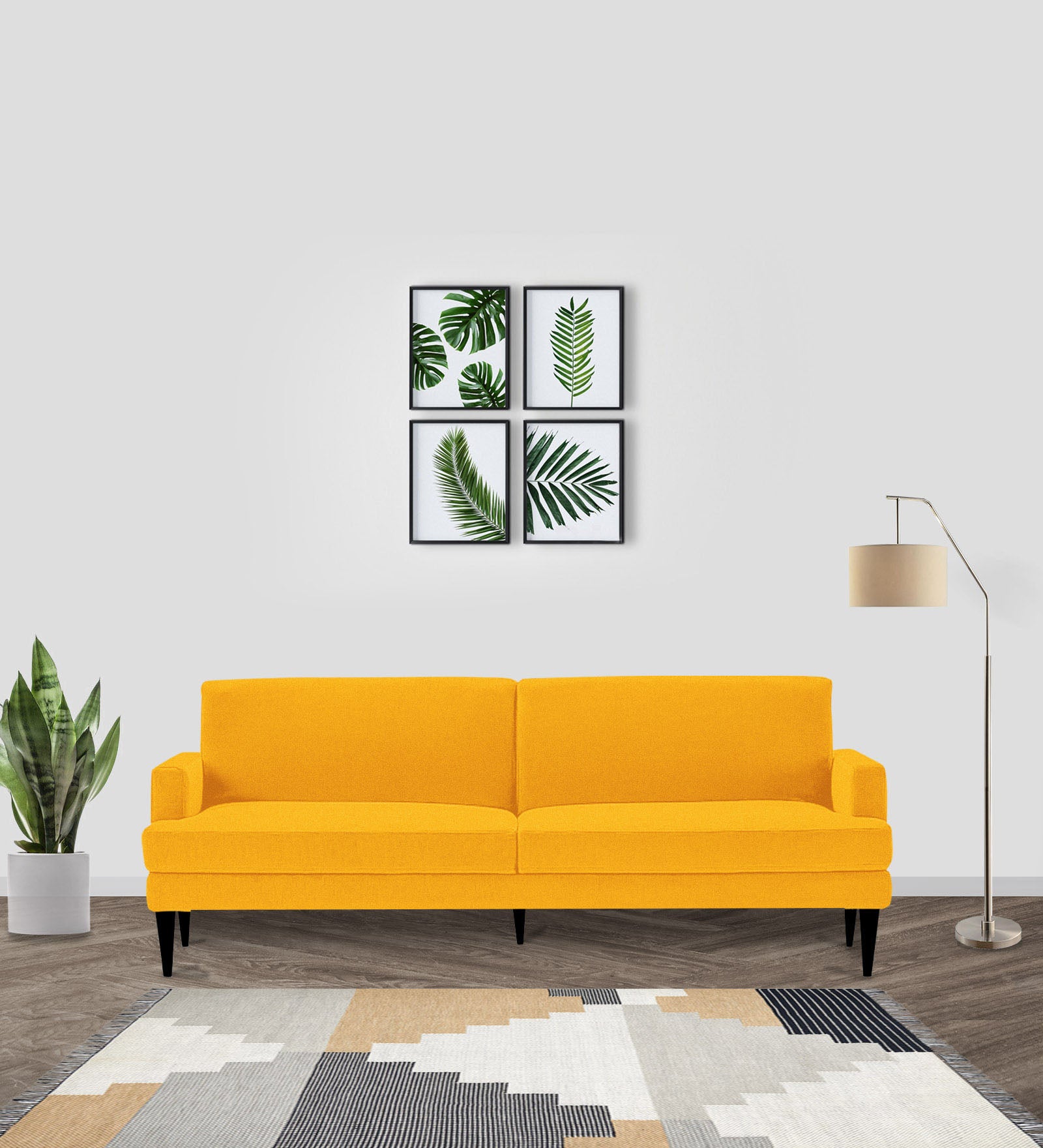 Zoya Fabric 3 Seater Convertible Sofa Cum Bed In Bold Yellow Colour - Febonic Living