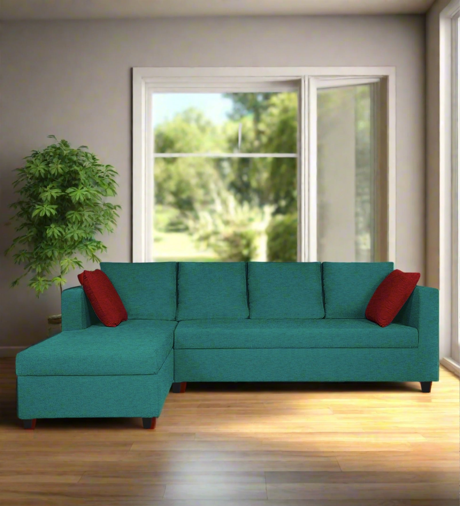 Nebula Fabric RHS Sectional Sofa (3+Lounger) In Sea Green Colour - Febonic Living