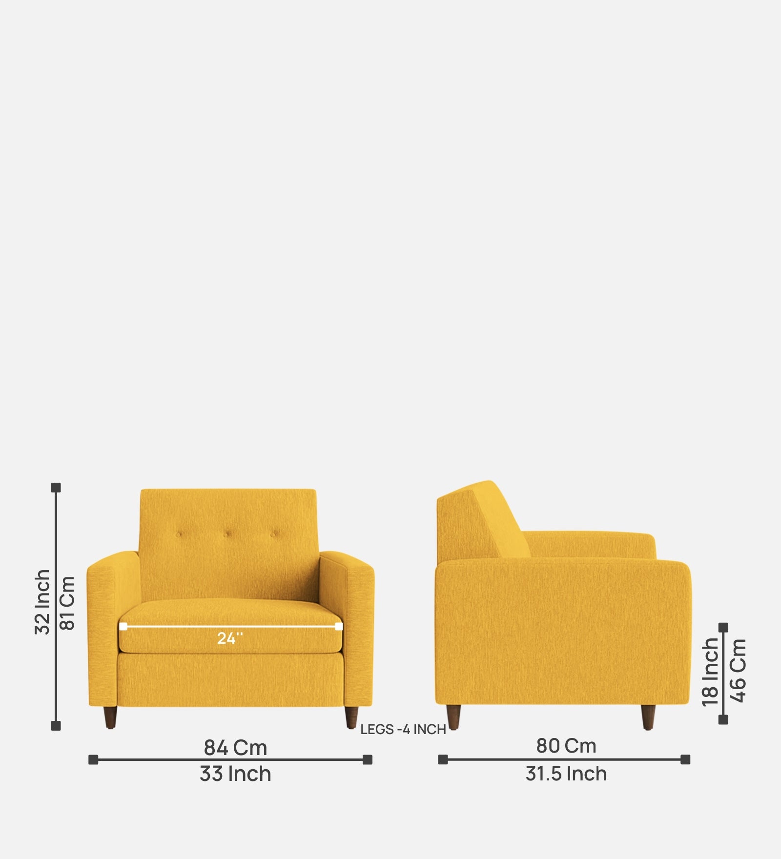 Timon Fabric 1 Seater Sofa In Bold Yellow Colour - Febonic Living