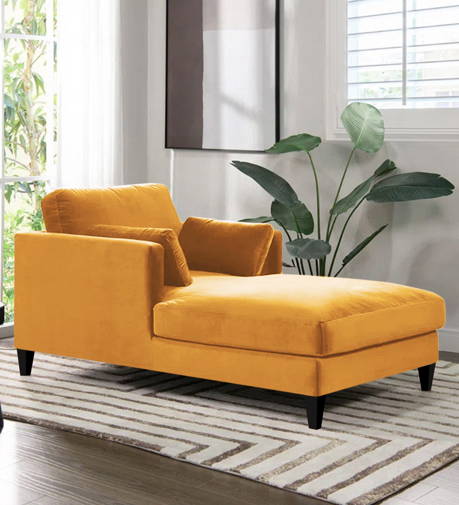 Makou Velvet Chaise Lounger In Turmeric yellow Colour - Febonic Living