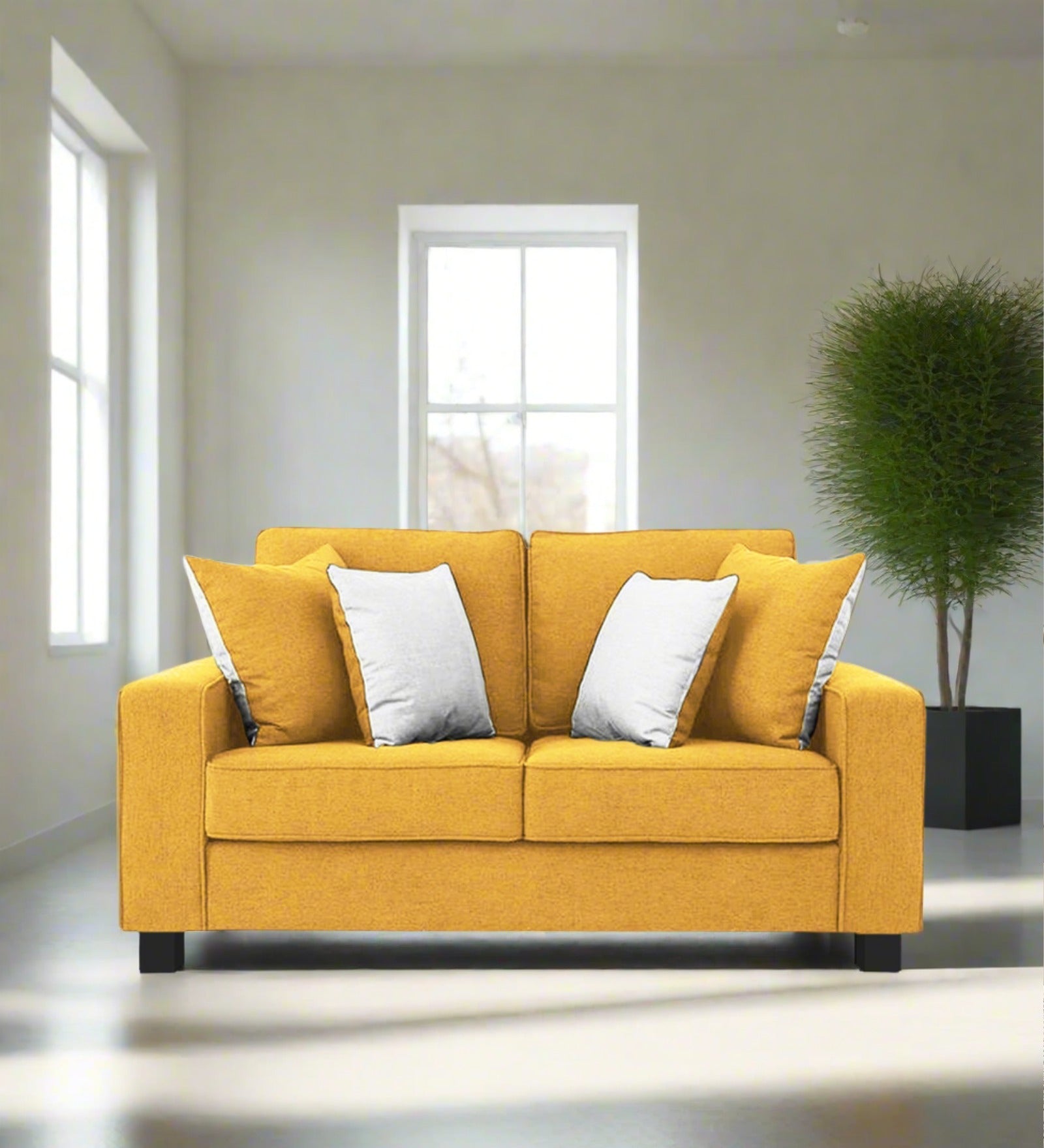 Ladybug Fabric 2 Seater Sofa In Bold Yellow Colour - Febonic Living