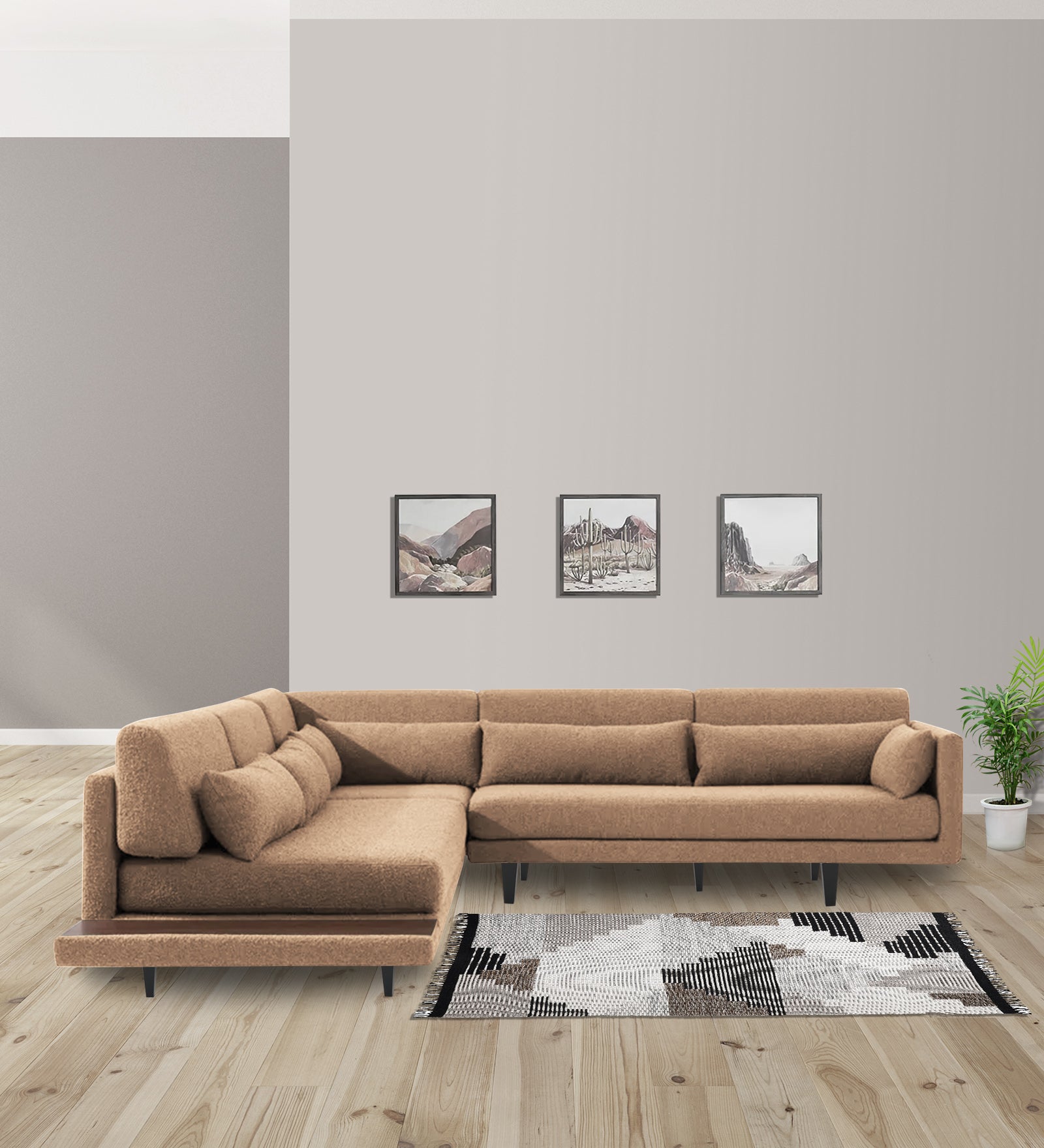 Malta Fabric 6 Seater RHS Corner Sofa In Cookie beige Colour - Febonic Living