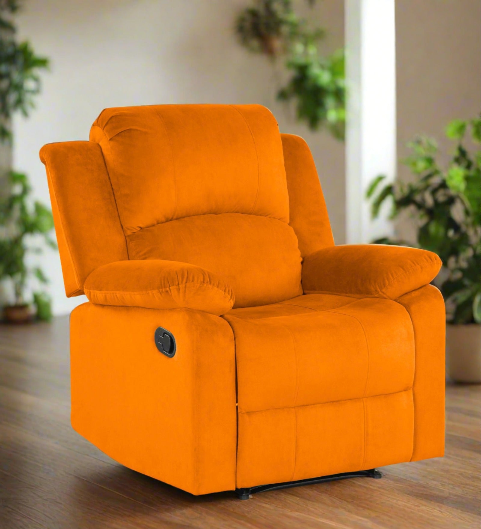 Henry Fabric 1 Seater Manual Recliner In Vivid Orange Colour - Febonic Living
