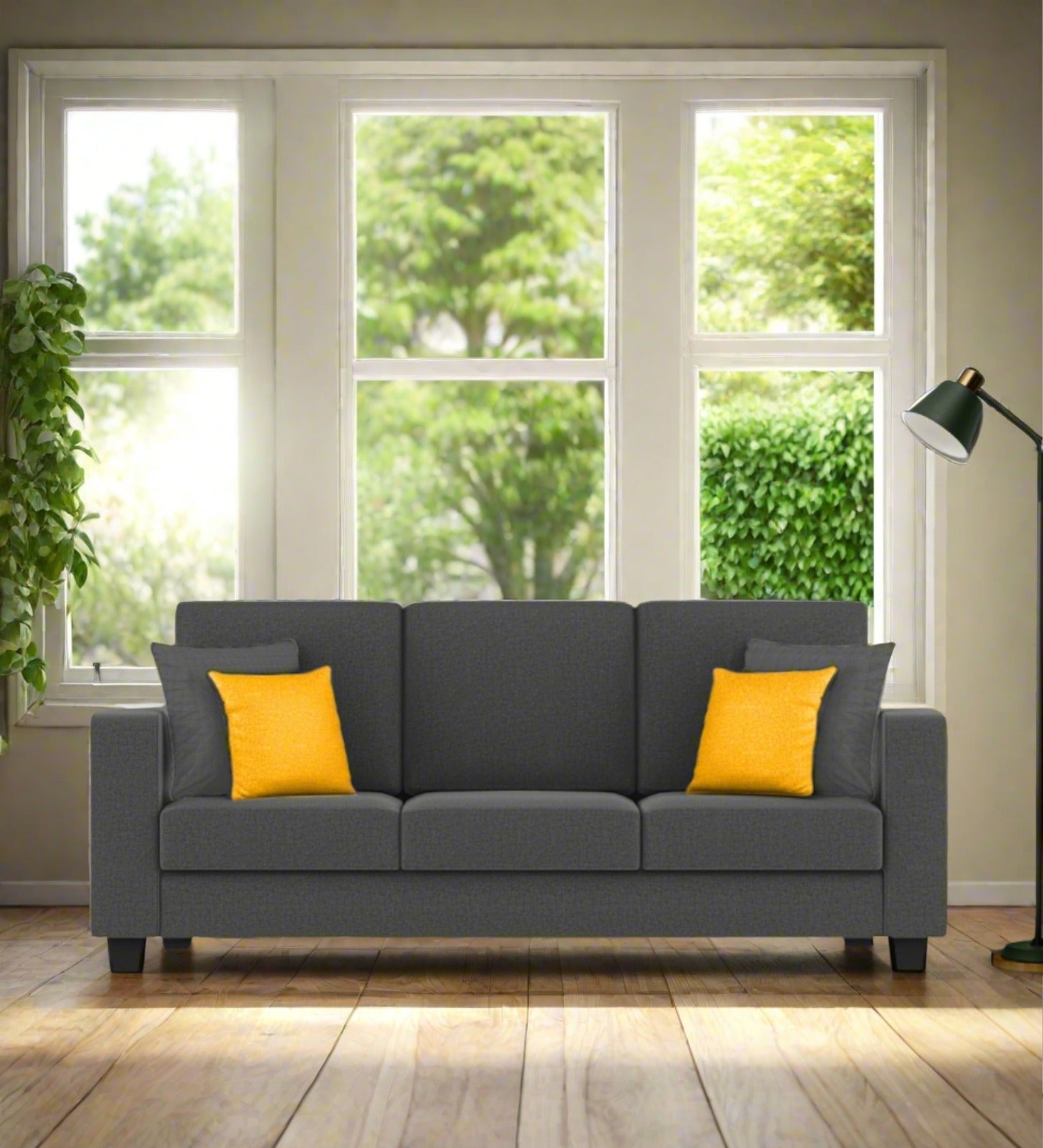 Nabi Fabric 3 Seater Sofa In Charcoal Grey Colour - Febonic Living