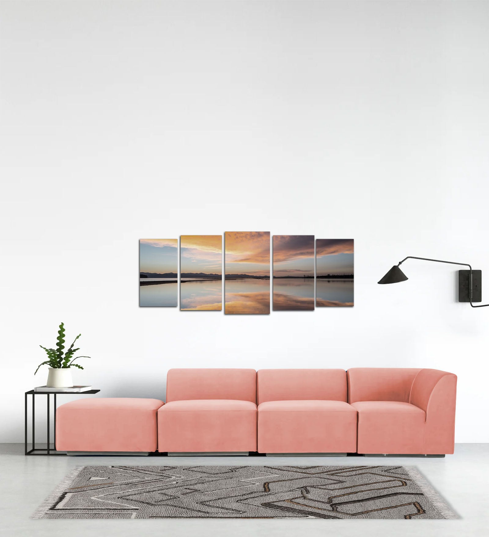 Bufa Velvet LHS Sectional Sofa In Blush Pink Colour With Ottoman - Febonic Living