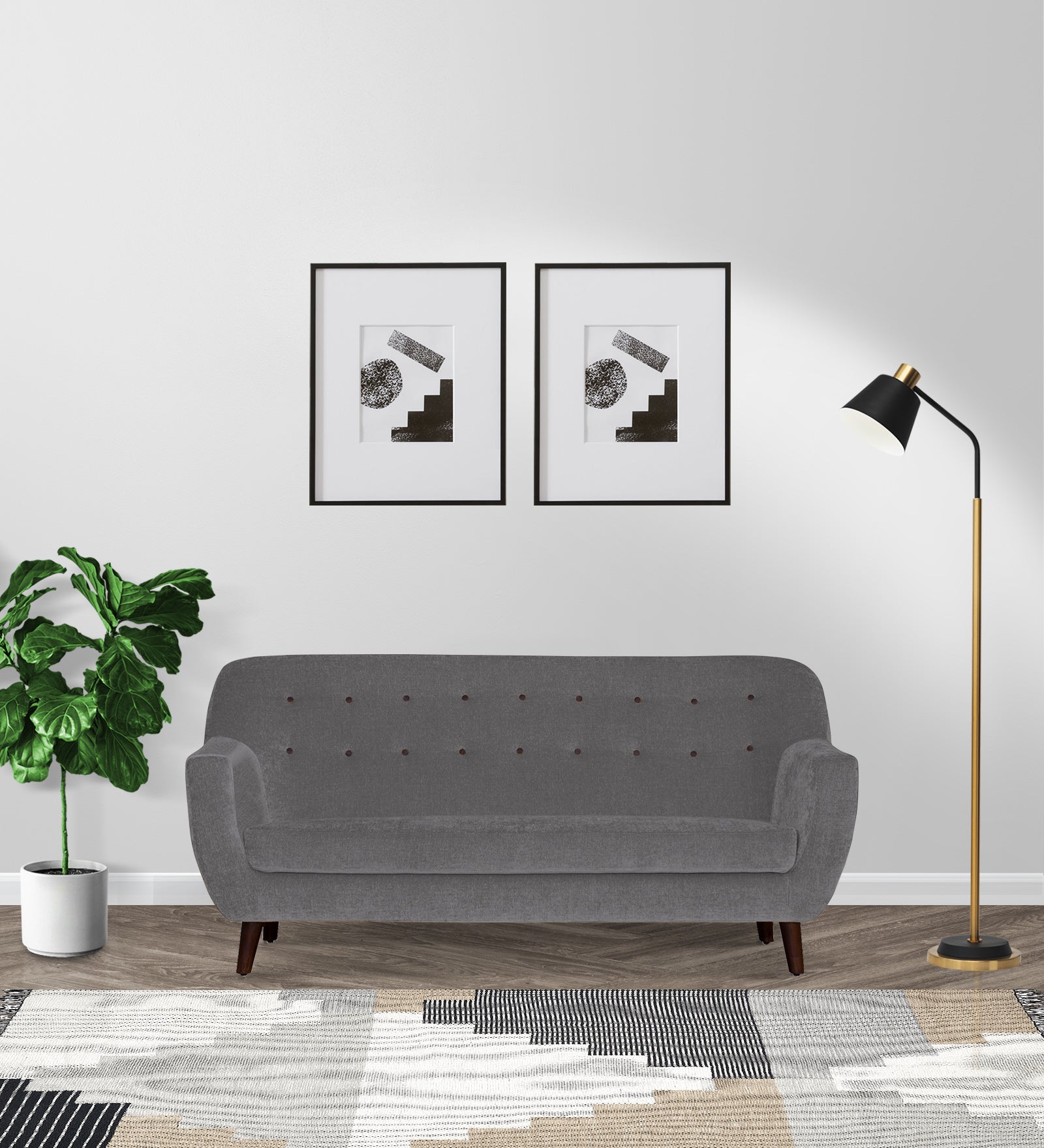 German Fabric 3 Seater Sofa In Sudo grey Colour - Febonic Living