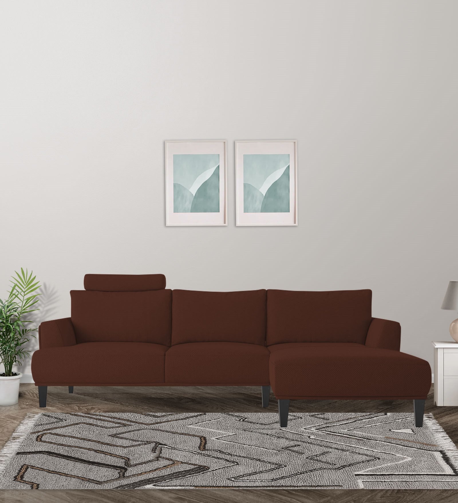 Como Fabric LHS Sectional Sofa (3+Lounger) In Coffee Brown Colour - Febonic Living