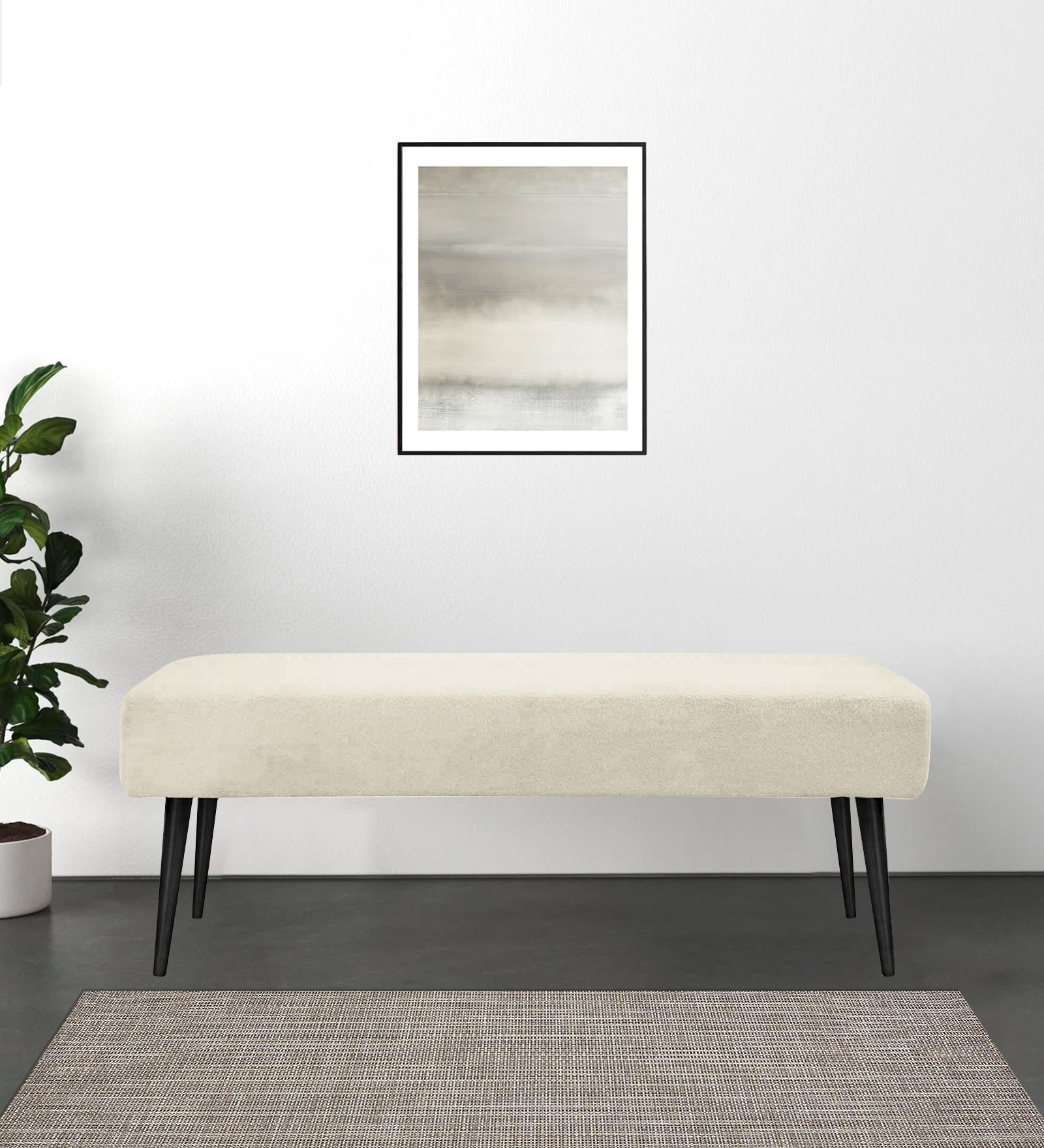Orbit Fabric Bench In Ivory Cream Colour - Febonic Living