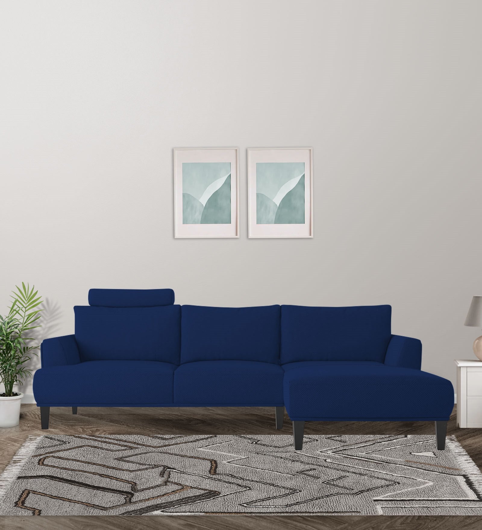 Como Fabric LHS Sectional Sofa (3+Lounger) In Royal Blue Colour - Febonic Living