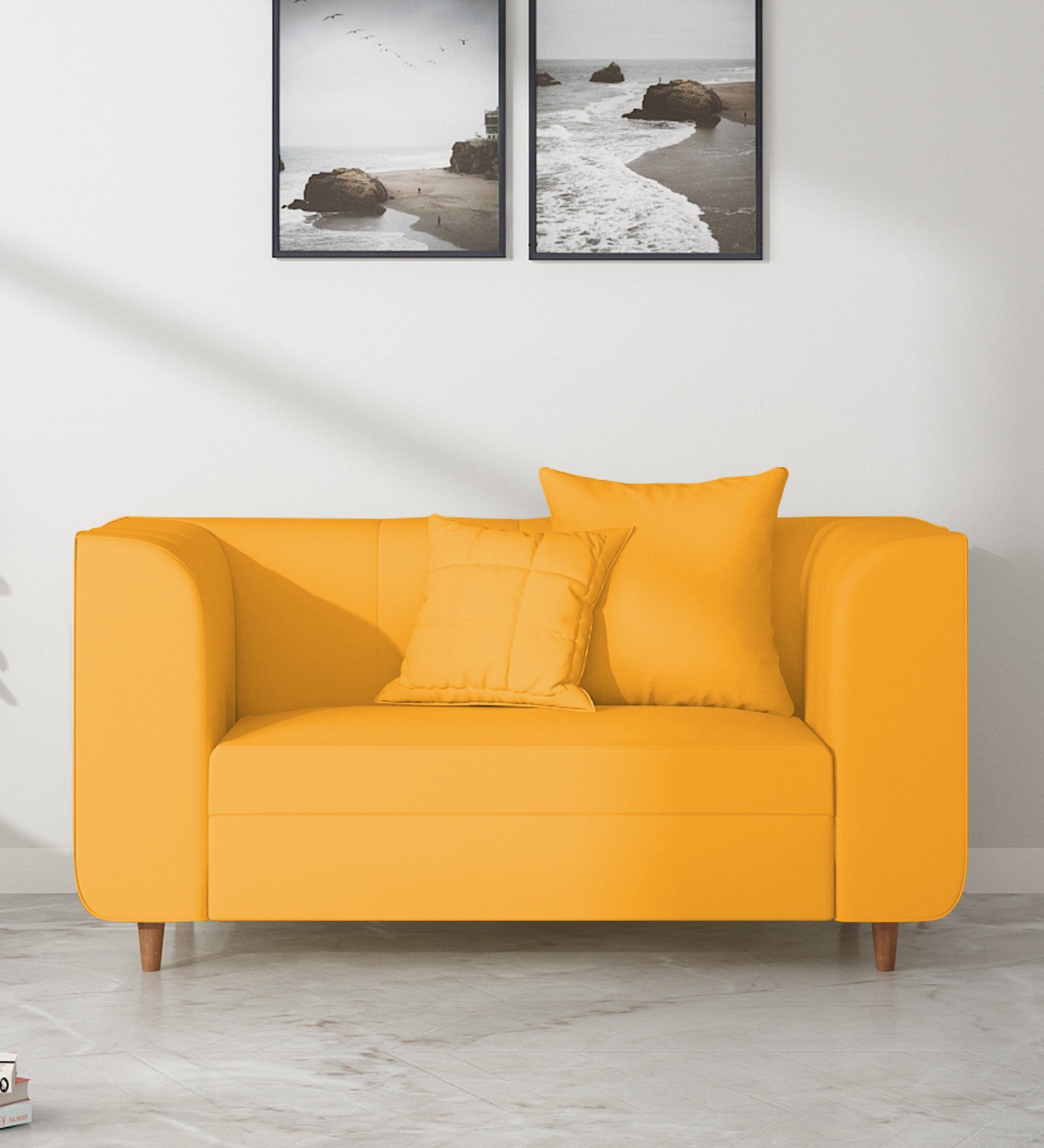 Sumo Velvet 2 Seater Sofa In Safforn Yellow Colour - Febonic Living