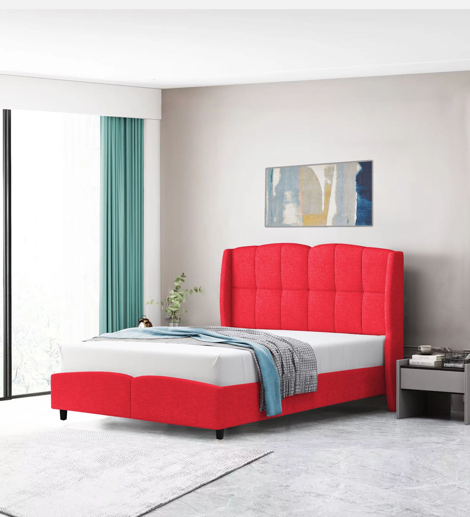 Jovi Velvet Single Size Bed In Ox Blood Maroon In Colour - Febonic Living