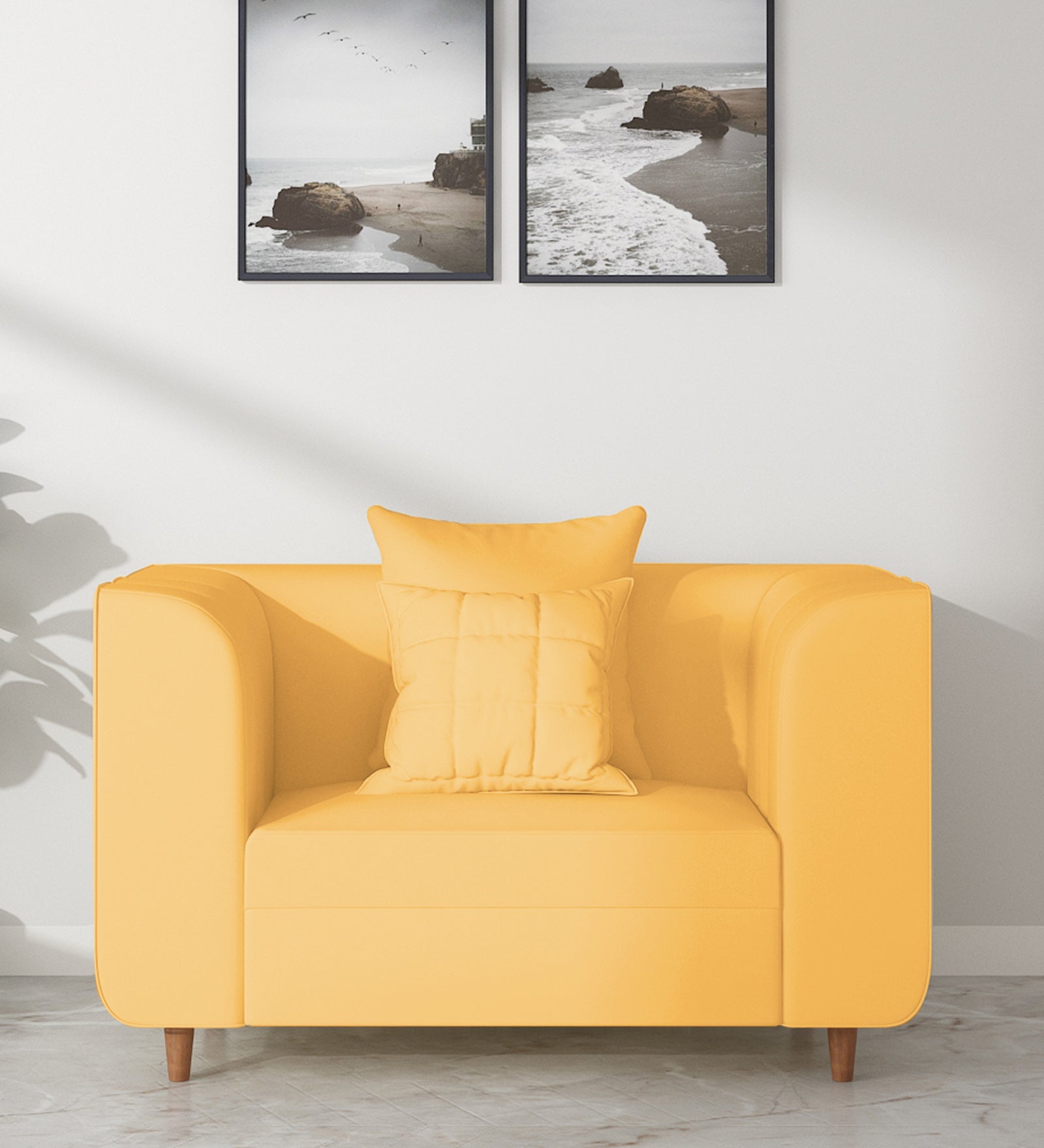 Sumo Velvet 1 Seater Sofa In Turmeric yellow Colour