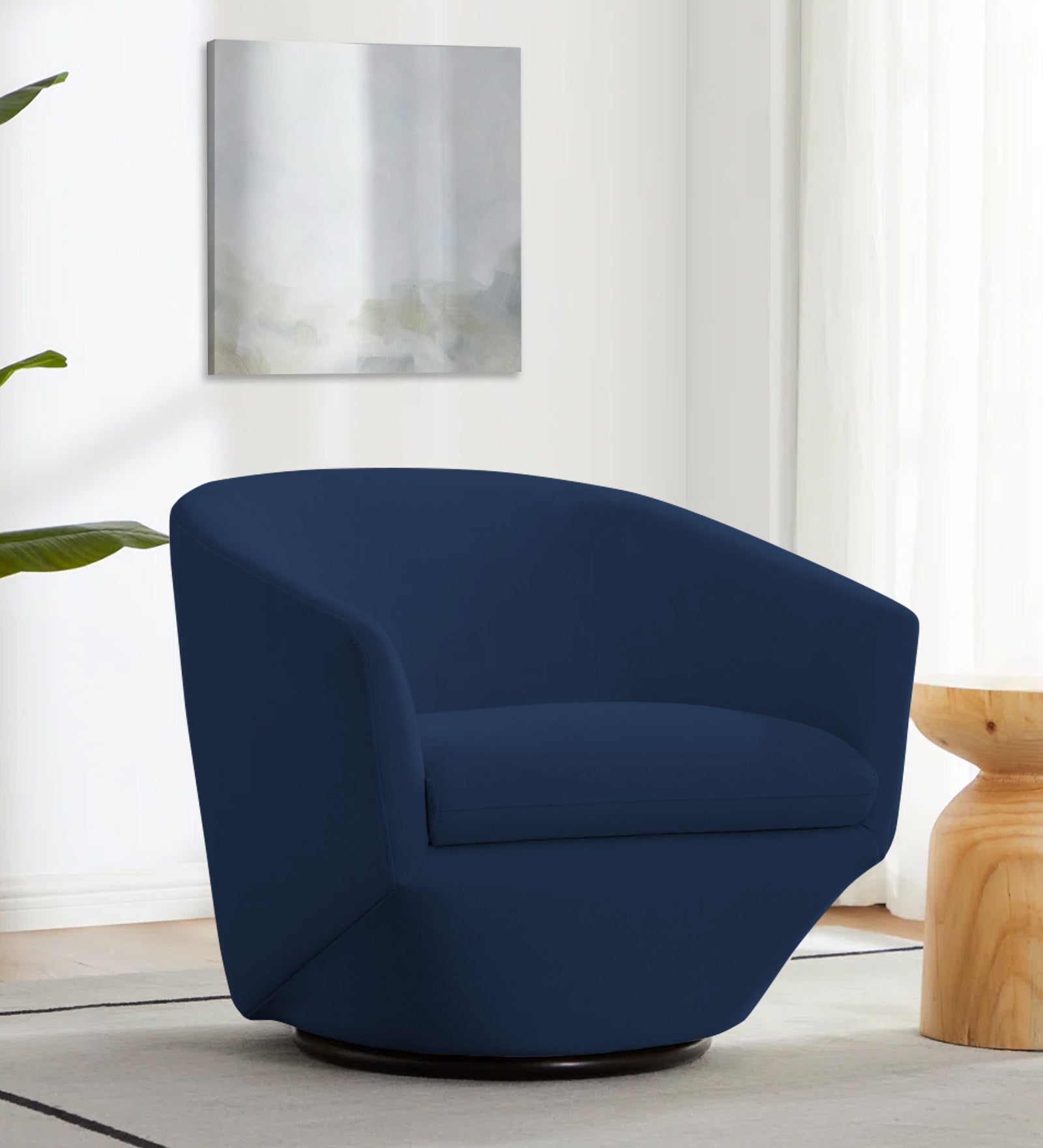 Haddie Velvet Swivel Chair In Imperial Blue Colour - Febonic Living