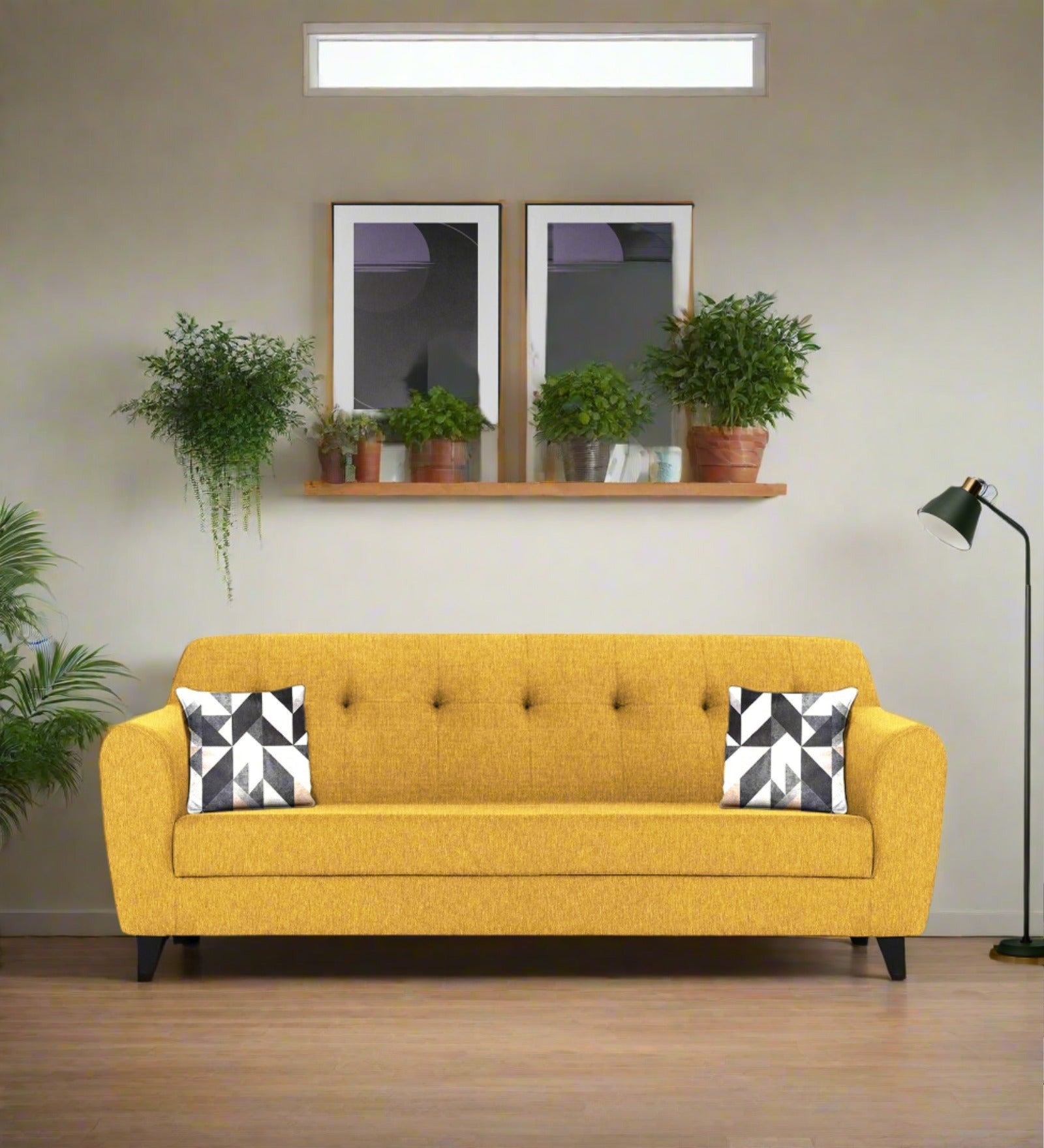 Melaan Fabric 3 Seater Sofa In Bold Yellow Colour - Febonic Living
