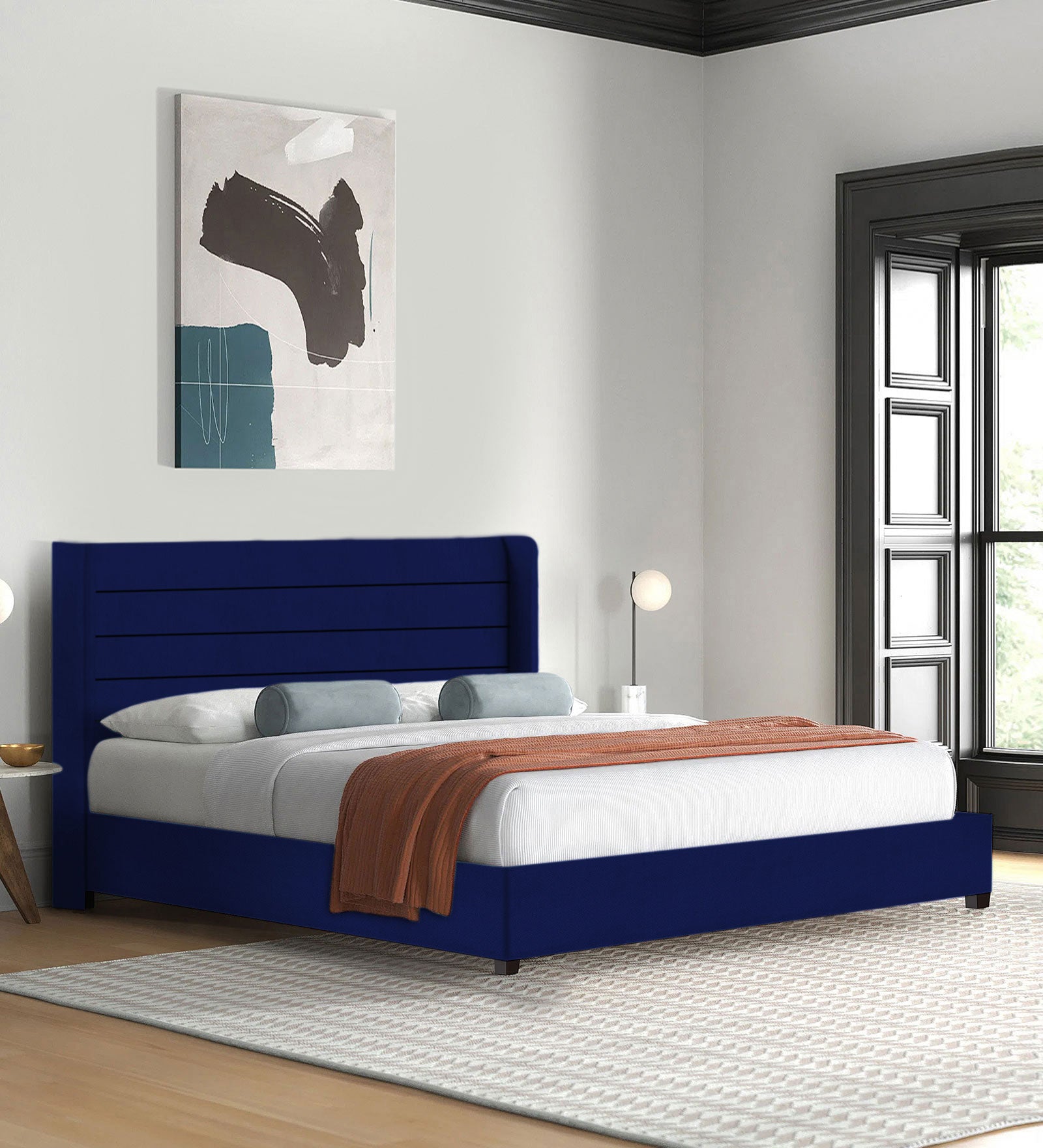 Caliya Velvet King Size Bed In Imperial blue Colour - Febonic Living