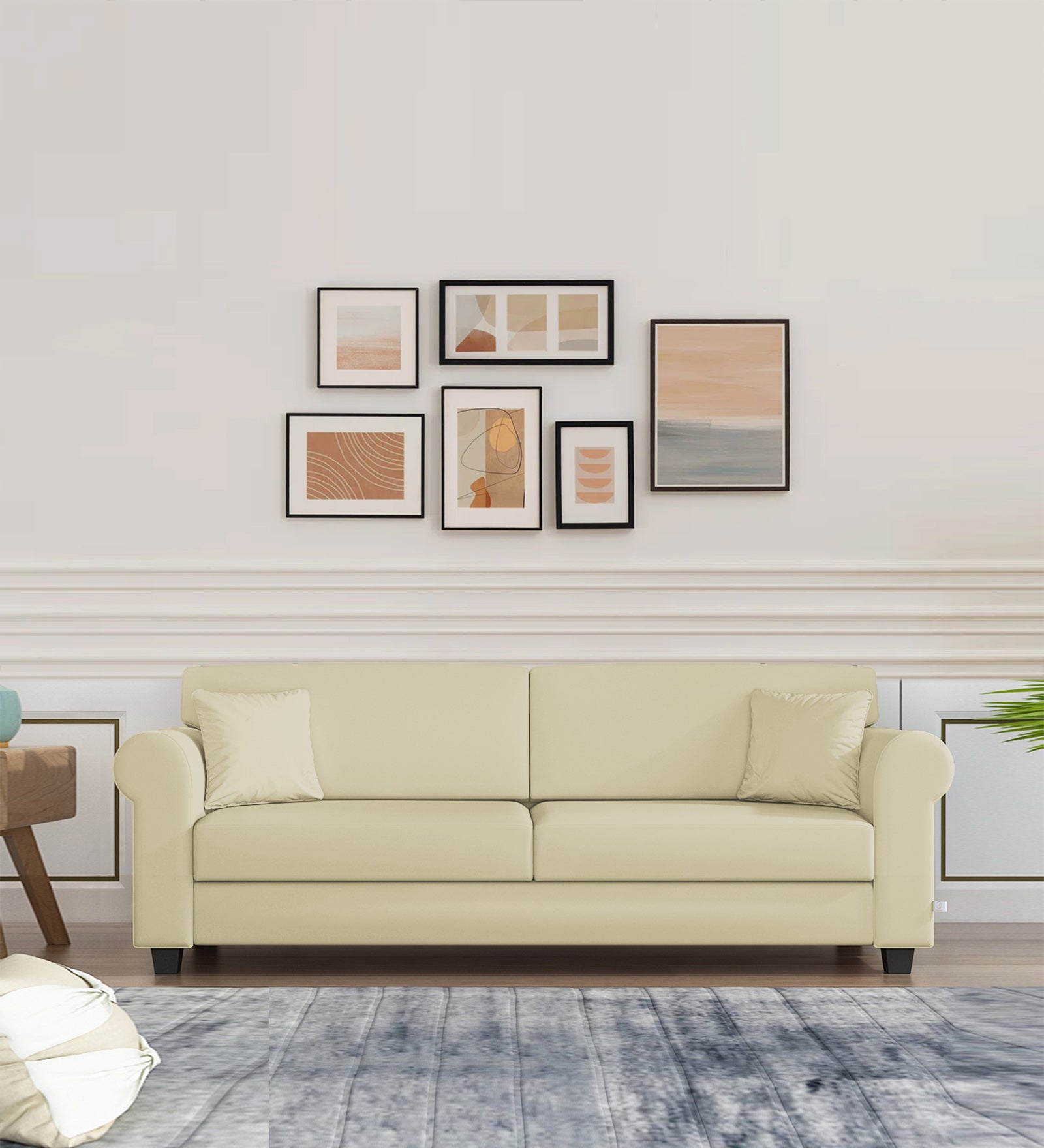 Numonk Velvet 3 Seater Sofa In Warm White Colour - Febonic Living