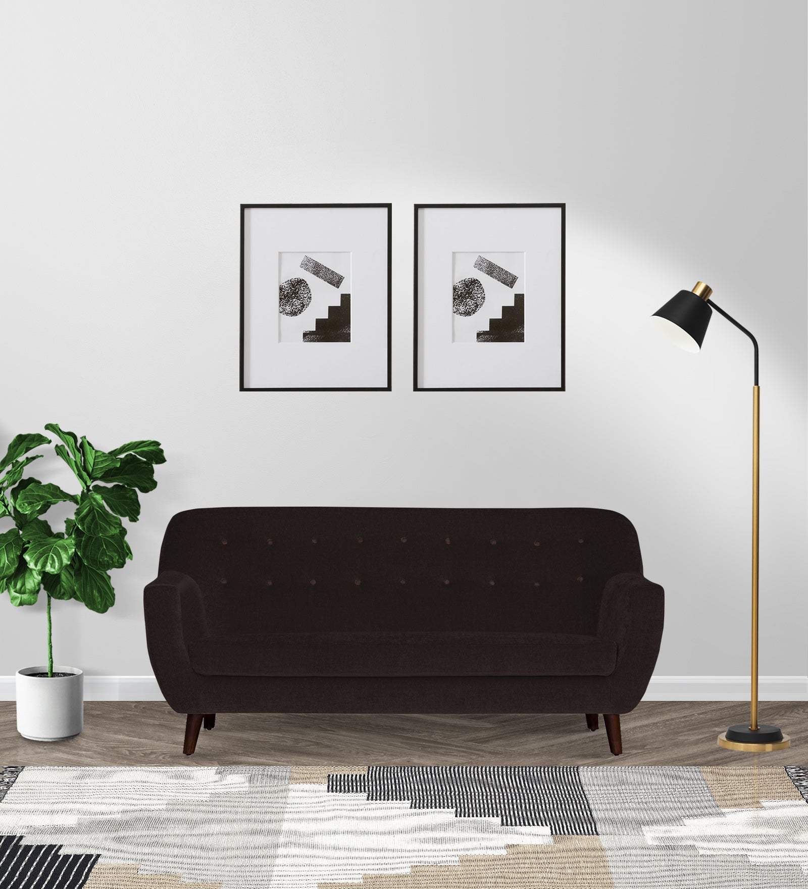 German Fabric 3 Seater Sofa In Dark Brown Colour - Febonic Living