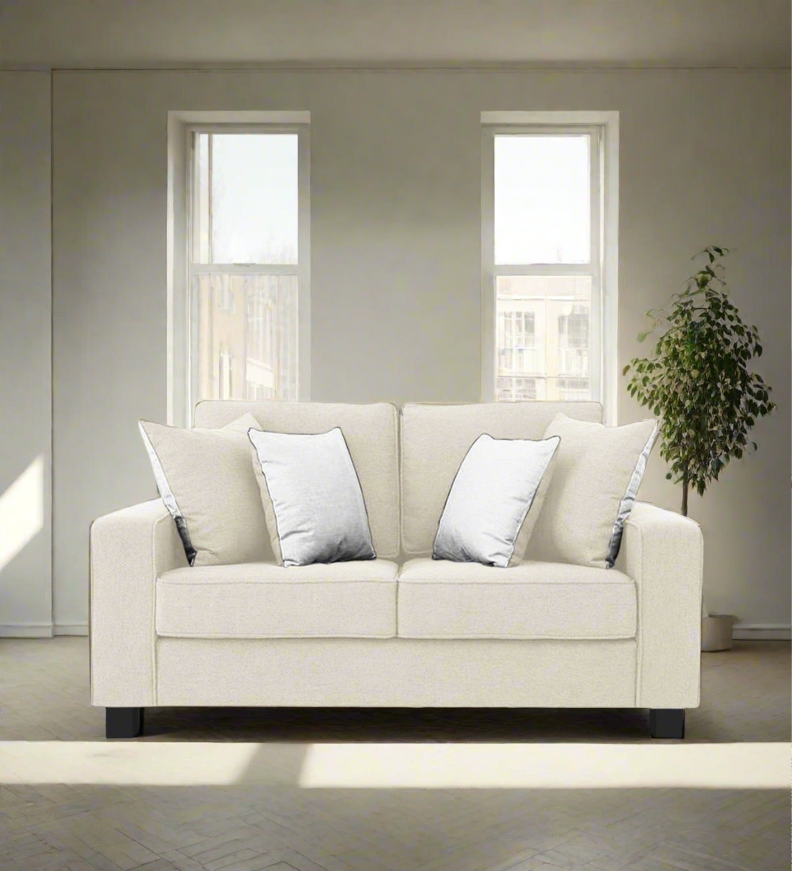 Ladybug Fabric 2 Seater Sofa In Ivory Cream Colour - Febonic Living