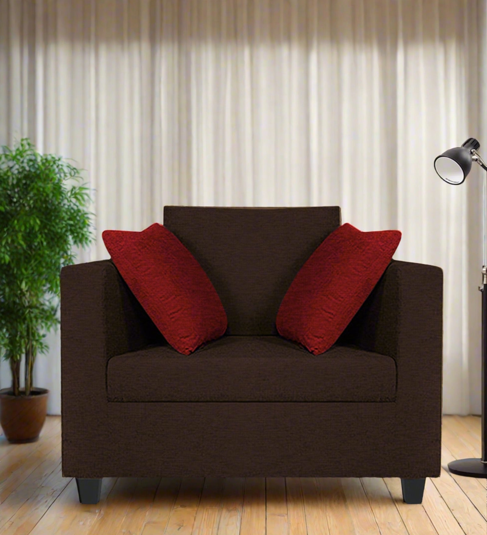 Nuska Fabric 1 Seater Sofa In Cidar Brown Colour - Febonic Living