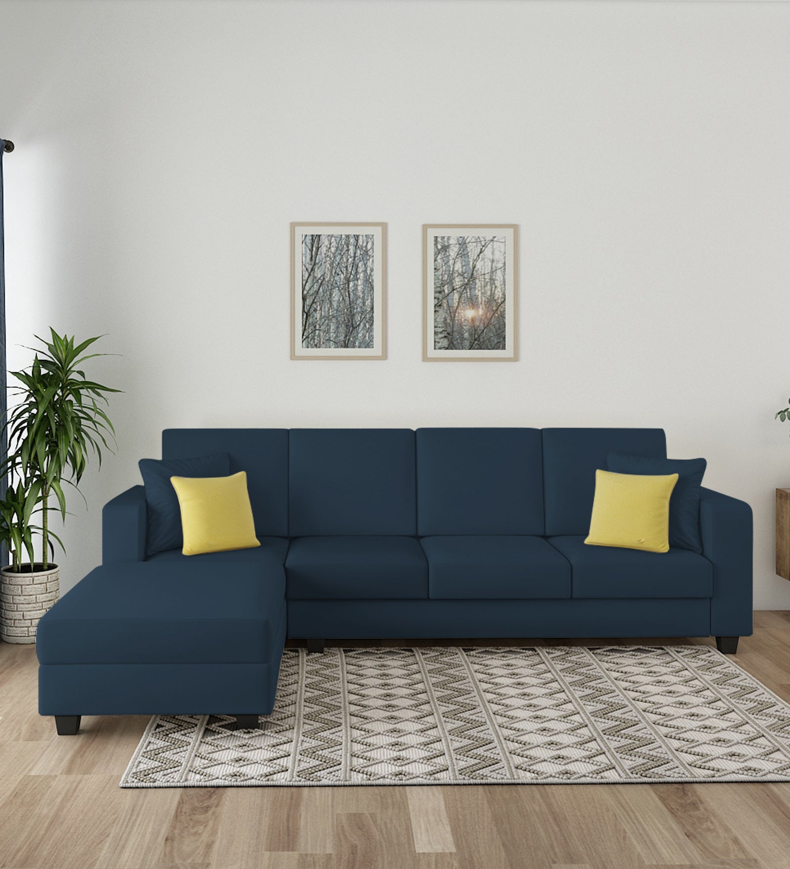 Nabi Fabric RHS Sectional Sofa (3+Lounger) In Light Blue Colour - Febonic Living