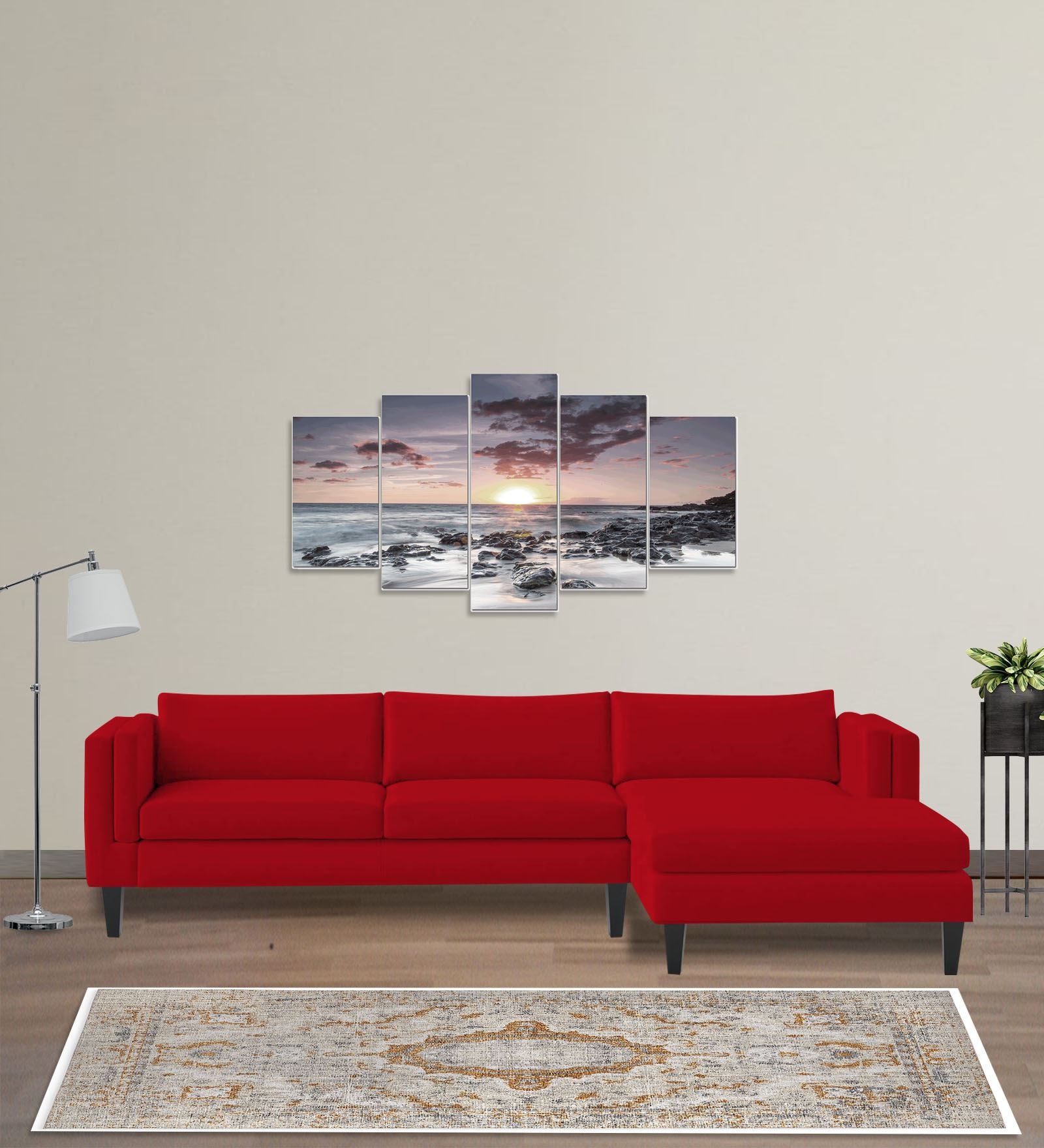 Jasper Velvet LHS Sectional Sofa (3+Lounger) In Berry Maroon Colour - Febonic Living