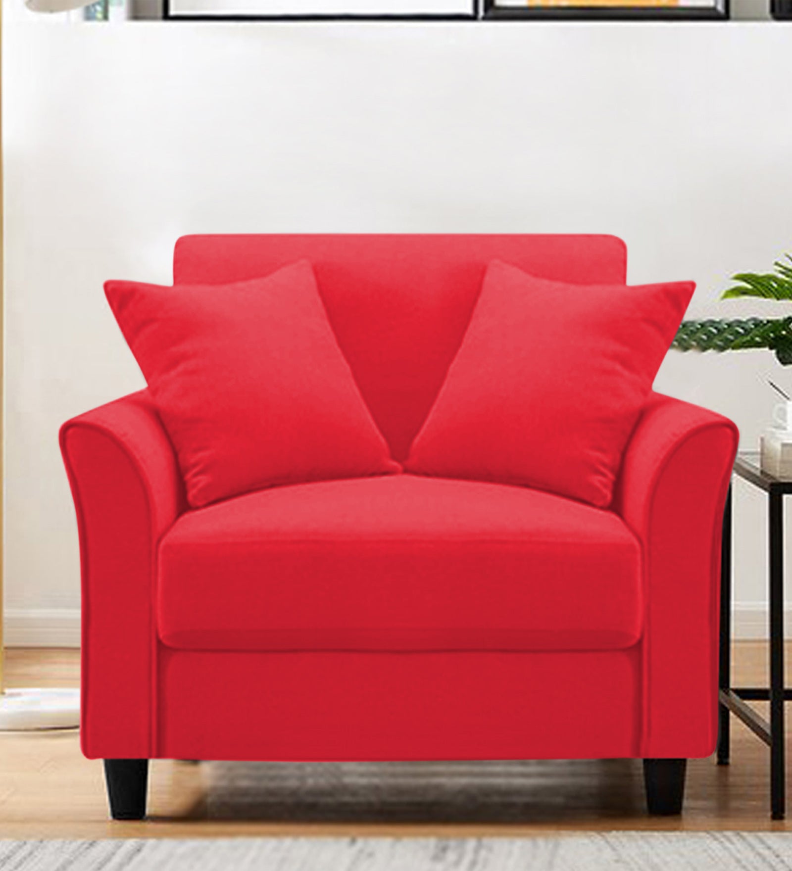 Daroo Velvet 1 Seater Sofa In Ox Blood Maroon Colour - Febonic Living
