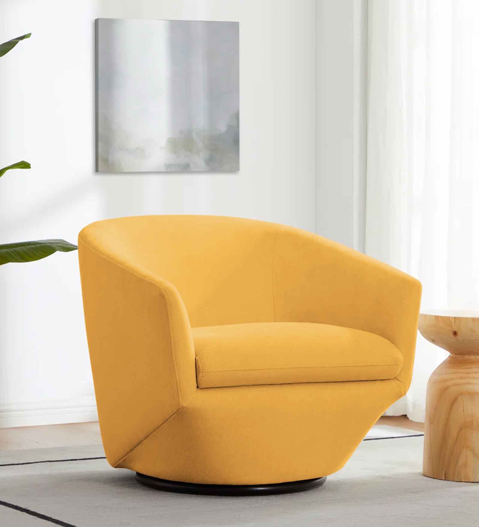 Haddie Velvet Swivel Chair In Turmeric Yellow Colour - Febonic Living