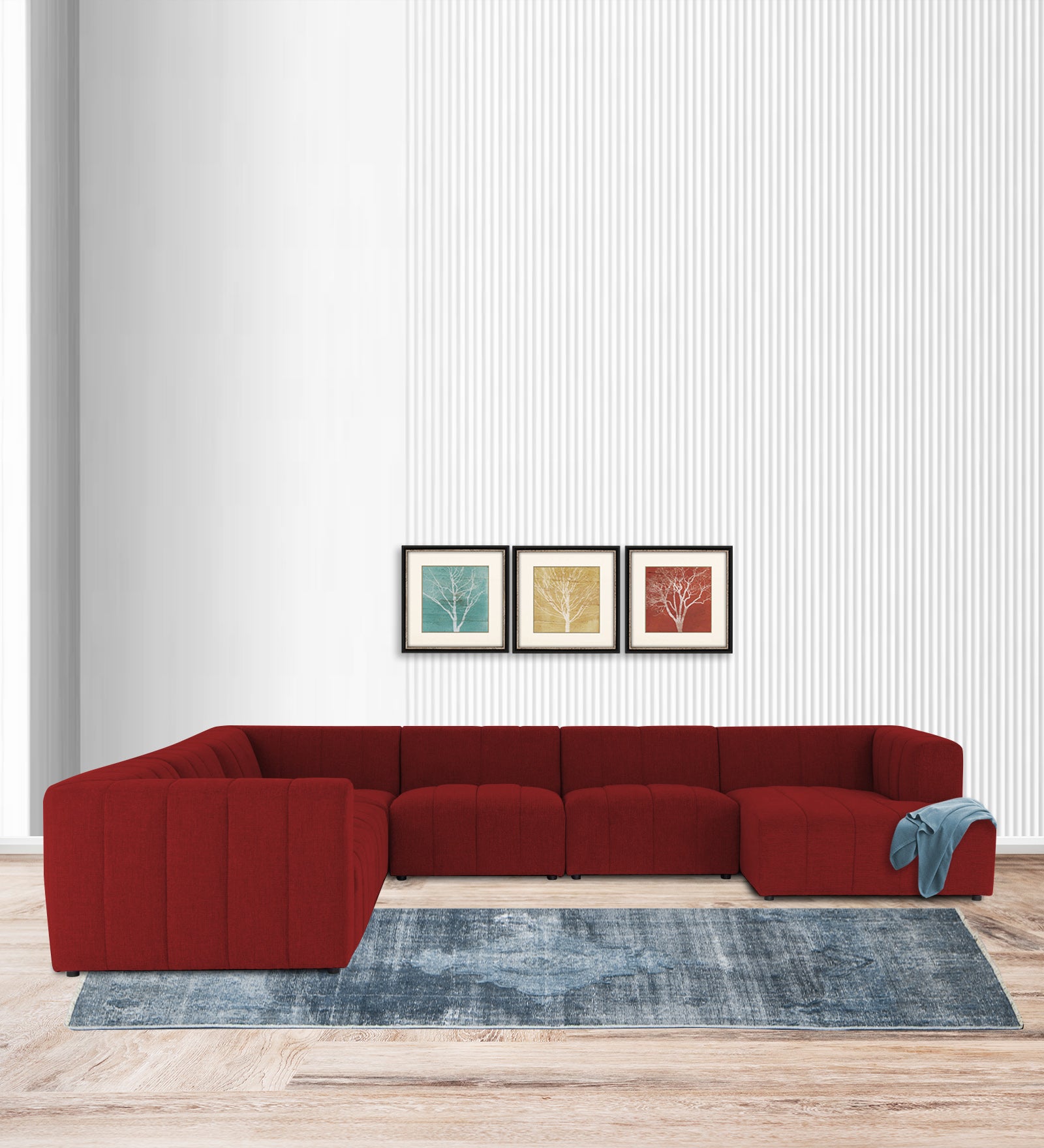 Damo Fabric LHS 8 Seater Corner Sofa In Blood Maroon Colour - Febonic Living