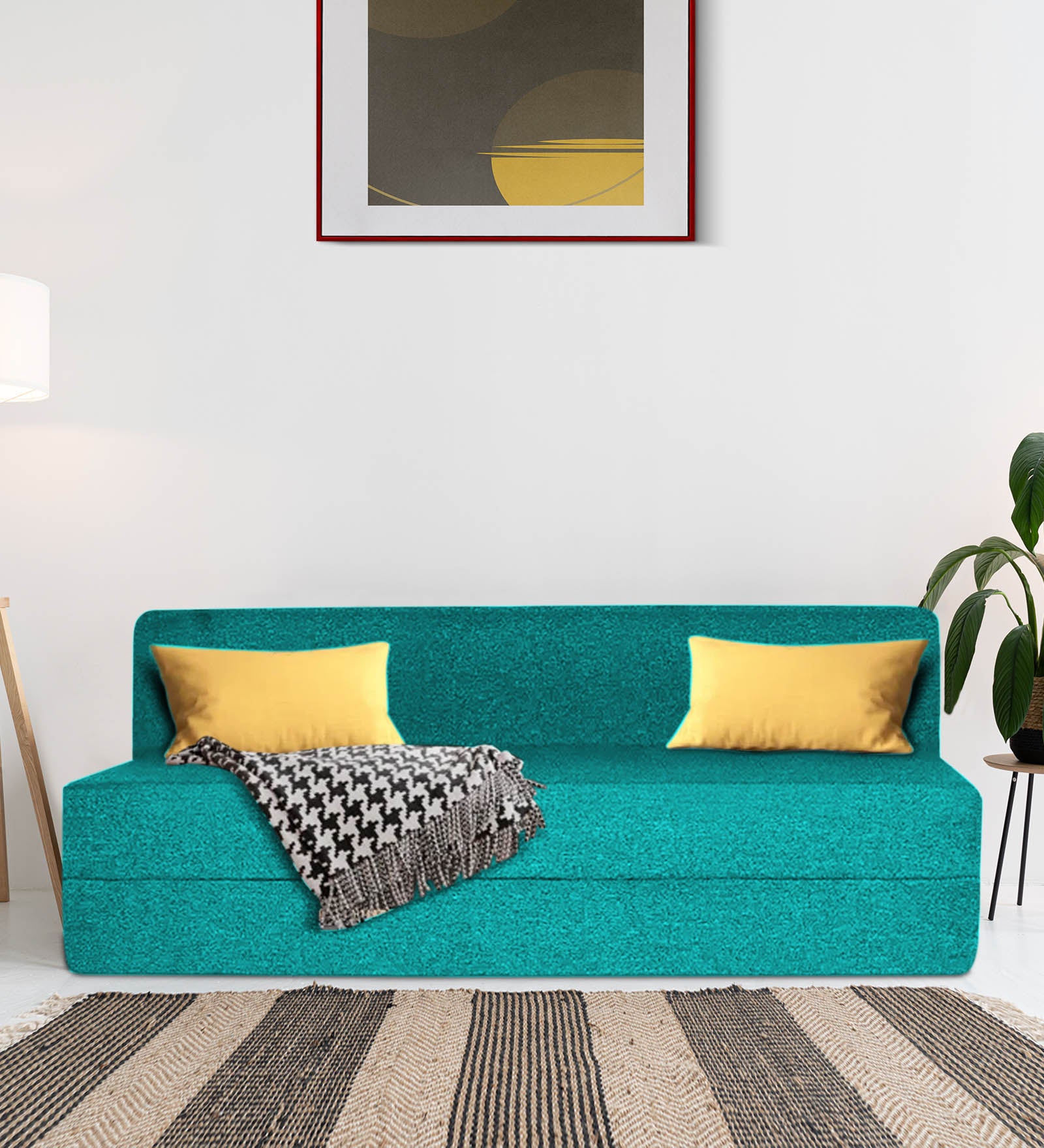 Fleepy Fabric 3 Seater Foldable Sofa Cum Bed In Sea Green Colour - Febonic Living
