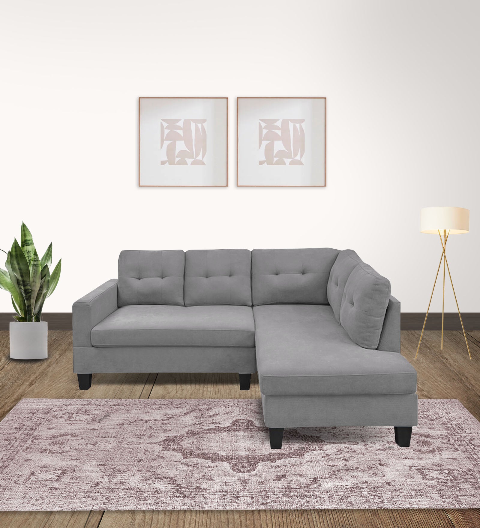 Thomas Fabric LHS Sectional Sofa (2+Lounger) In Lit Grey Colour - Febonic Living