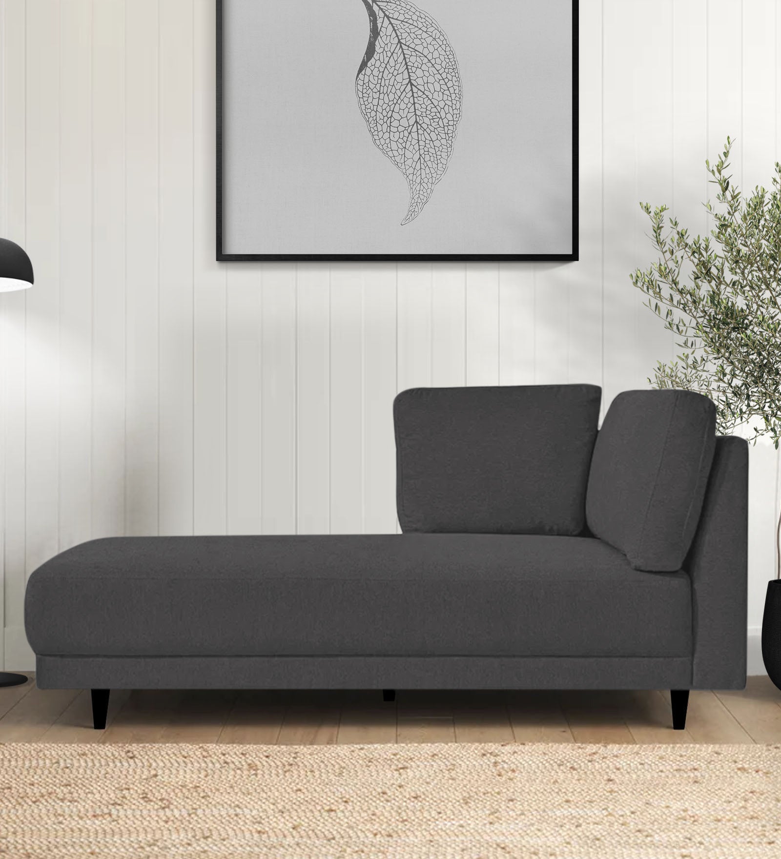 Jonze Velvet LHS Chaise Lounger In Davy Grey Colour - Febonic Living
