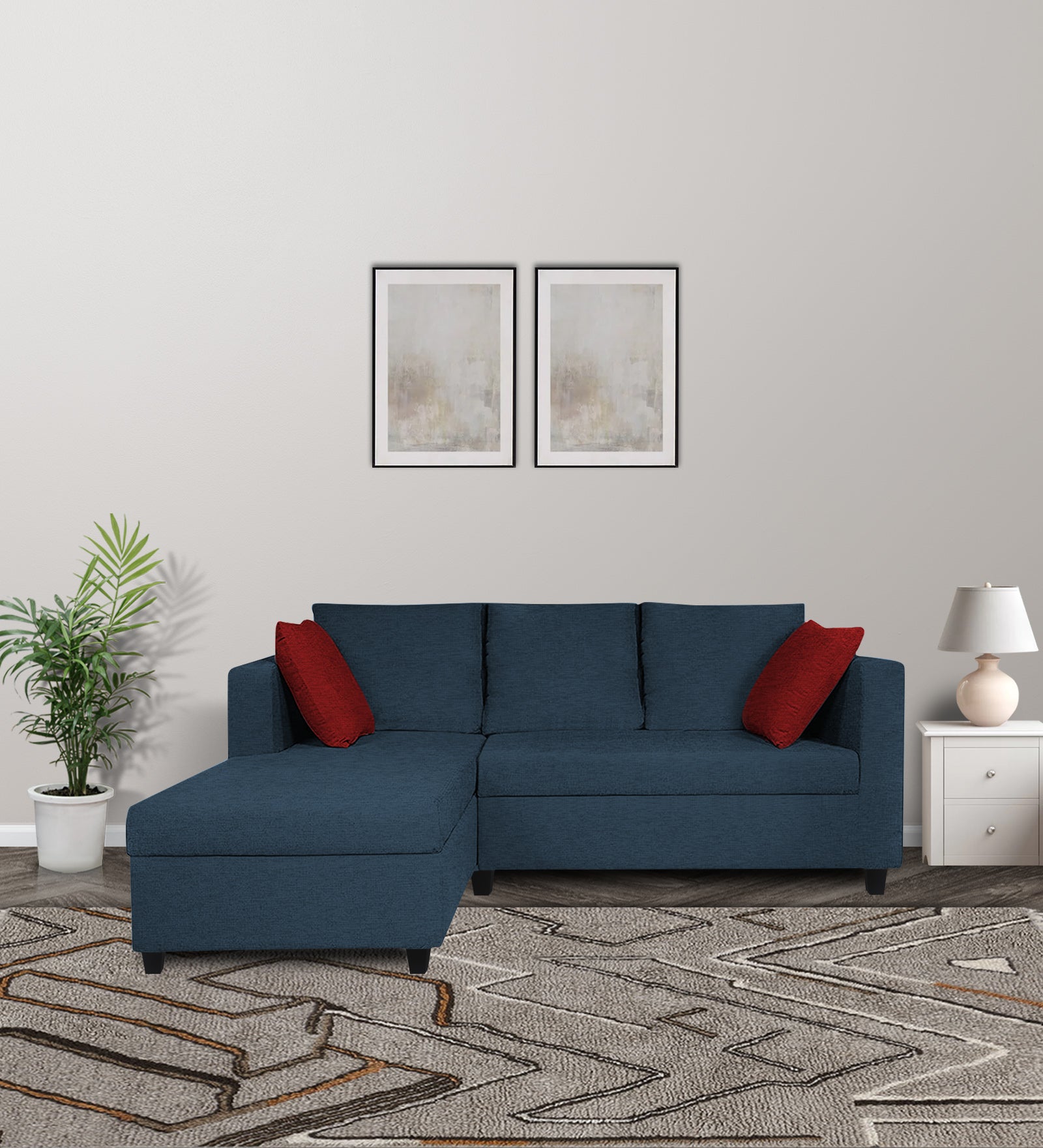 Nebula Fabric RHS Sectional Sofa (2+Lounger) In Light Blue Colour - Febonic Living