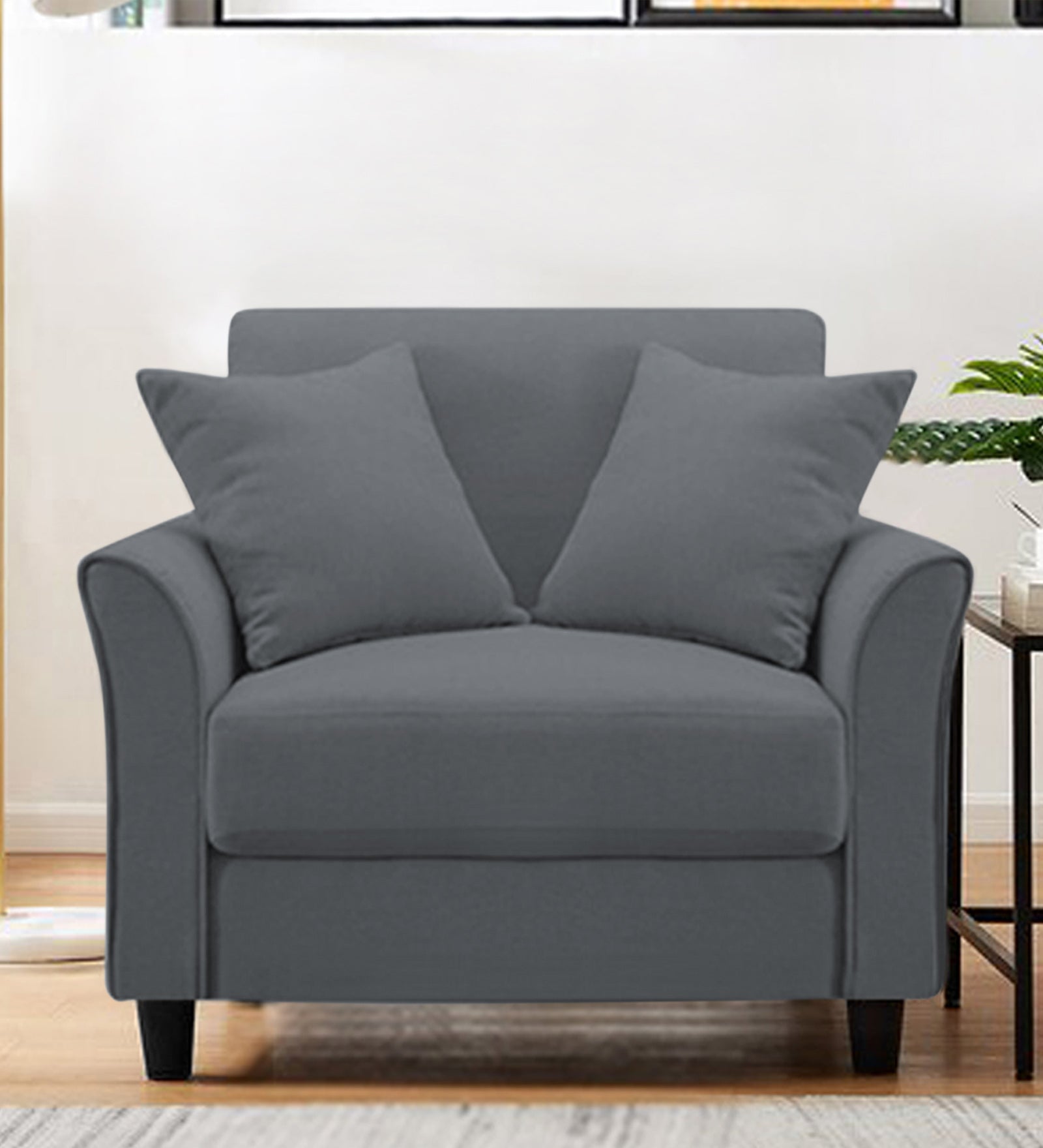 Daroo Velvet 1 Seater Sofa In Pubble Grey Colour