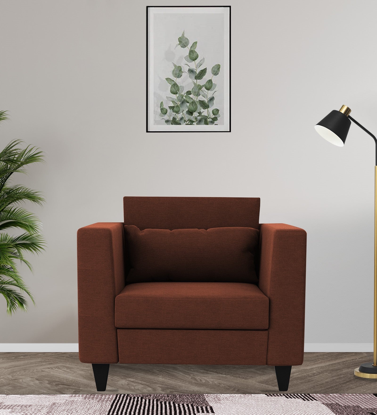 Nipul Fabric 1 Seater Sofa in Coffee Brown Colour