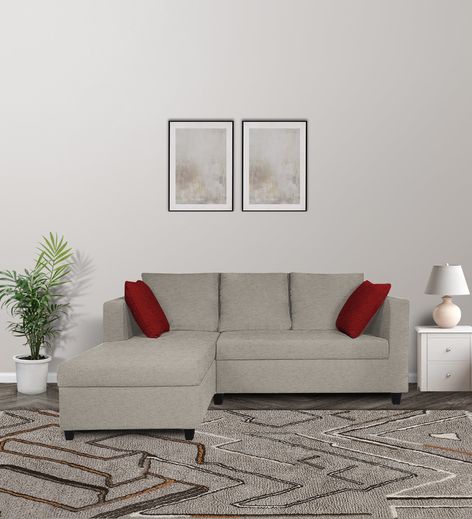 Nebula Fabric RHS Sectional Sofa (2+Lounger) In Ash Grey Colour - Febonic Living