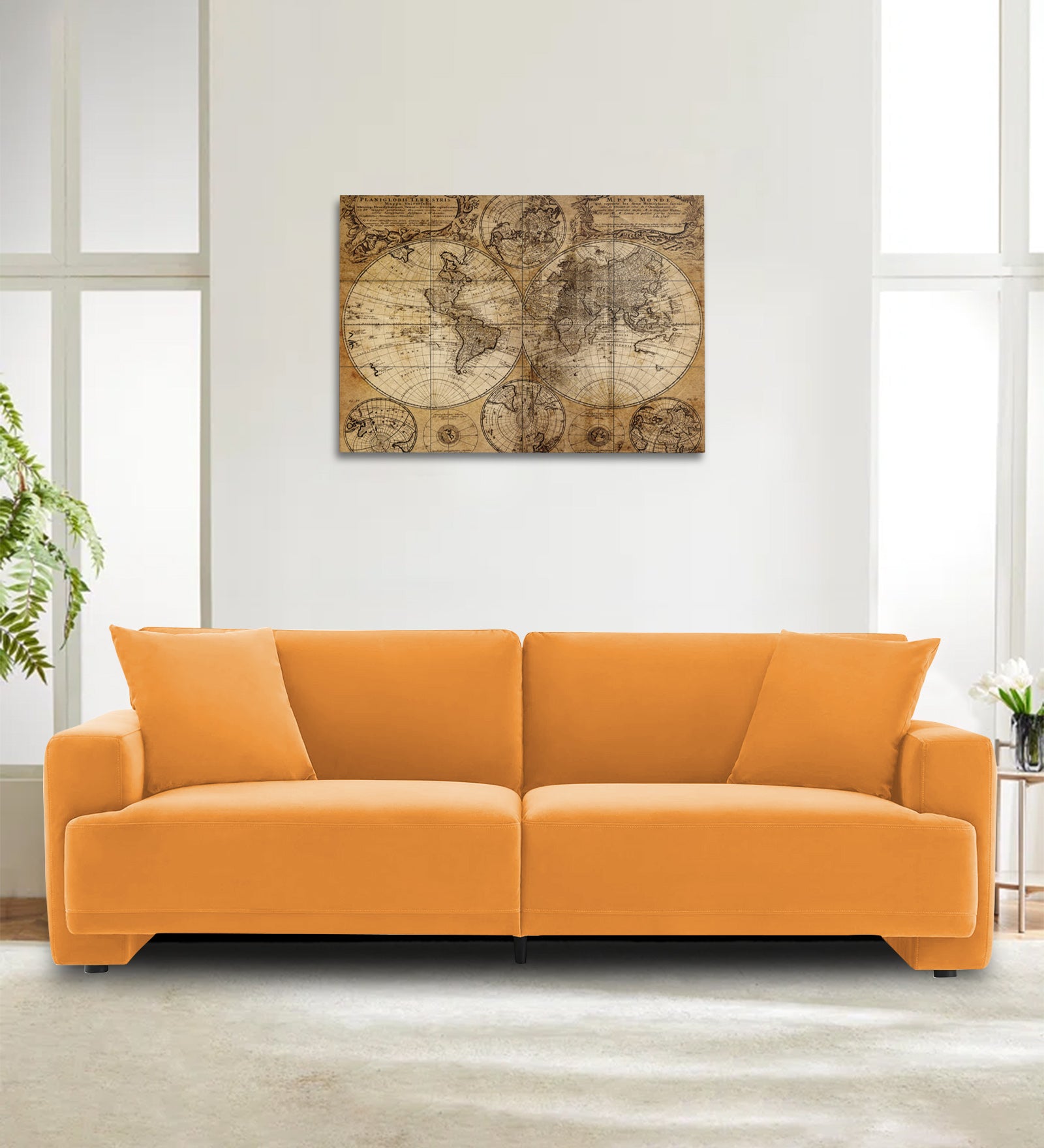 Kosta Velvet 3 Seater Sofa In Tangerine Orange Colour - Febonic Living