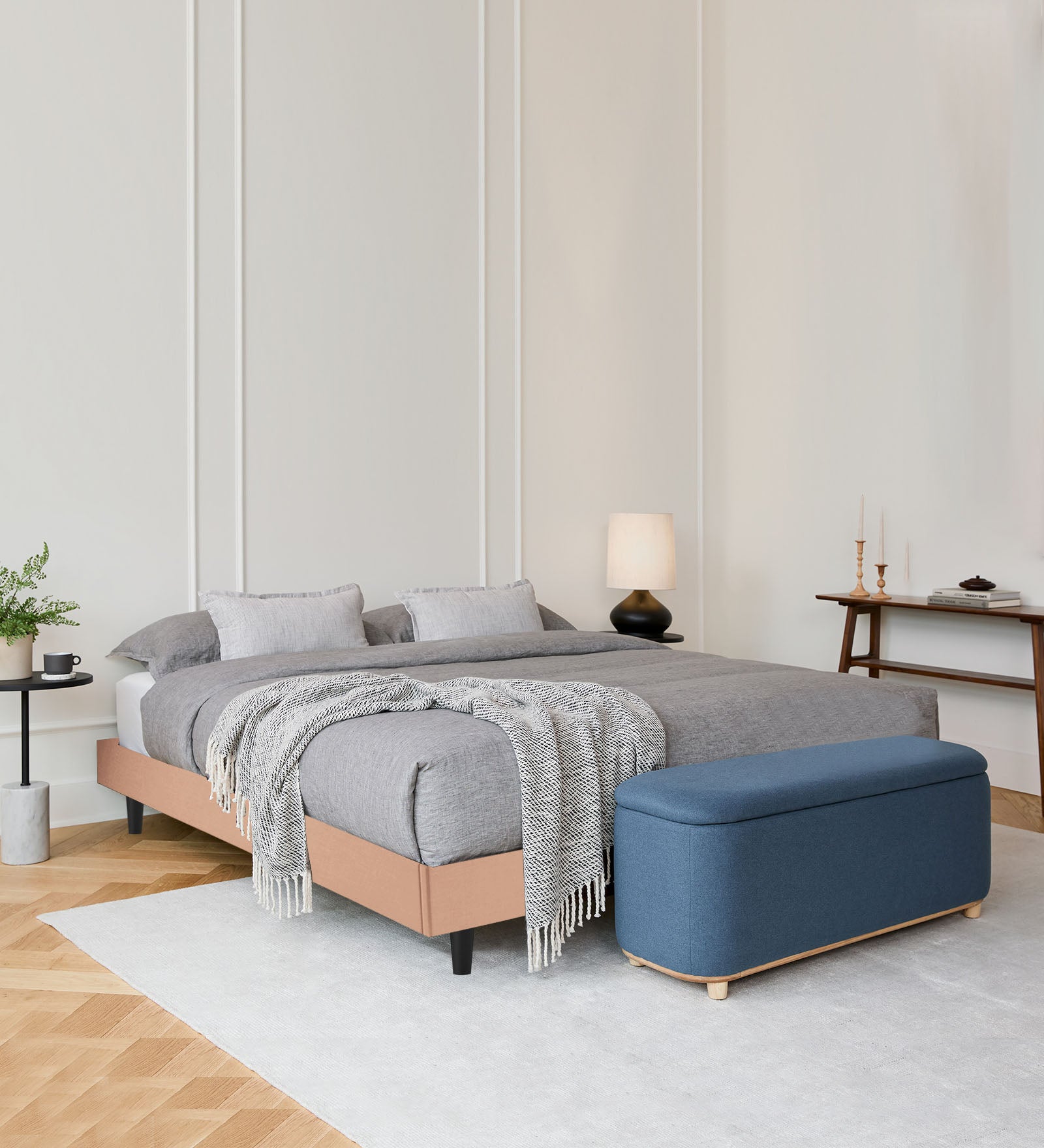 Basi Fabric Queen Size Bed In Cosmic Beige Colour - Febonic Living