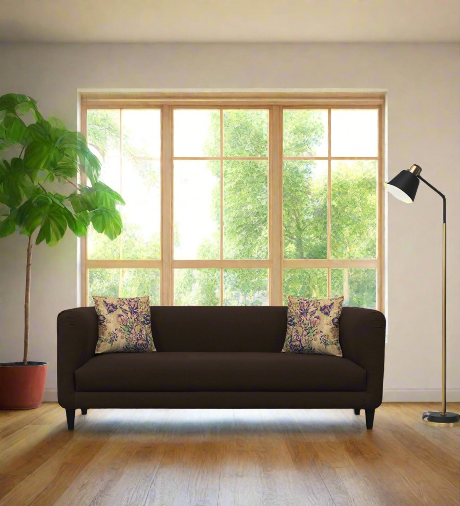 Niki Fabric 3 Seater Sofa In Coffee Brown Colour - Febonic Living