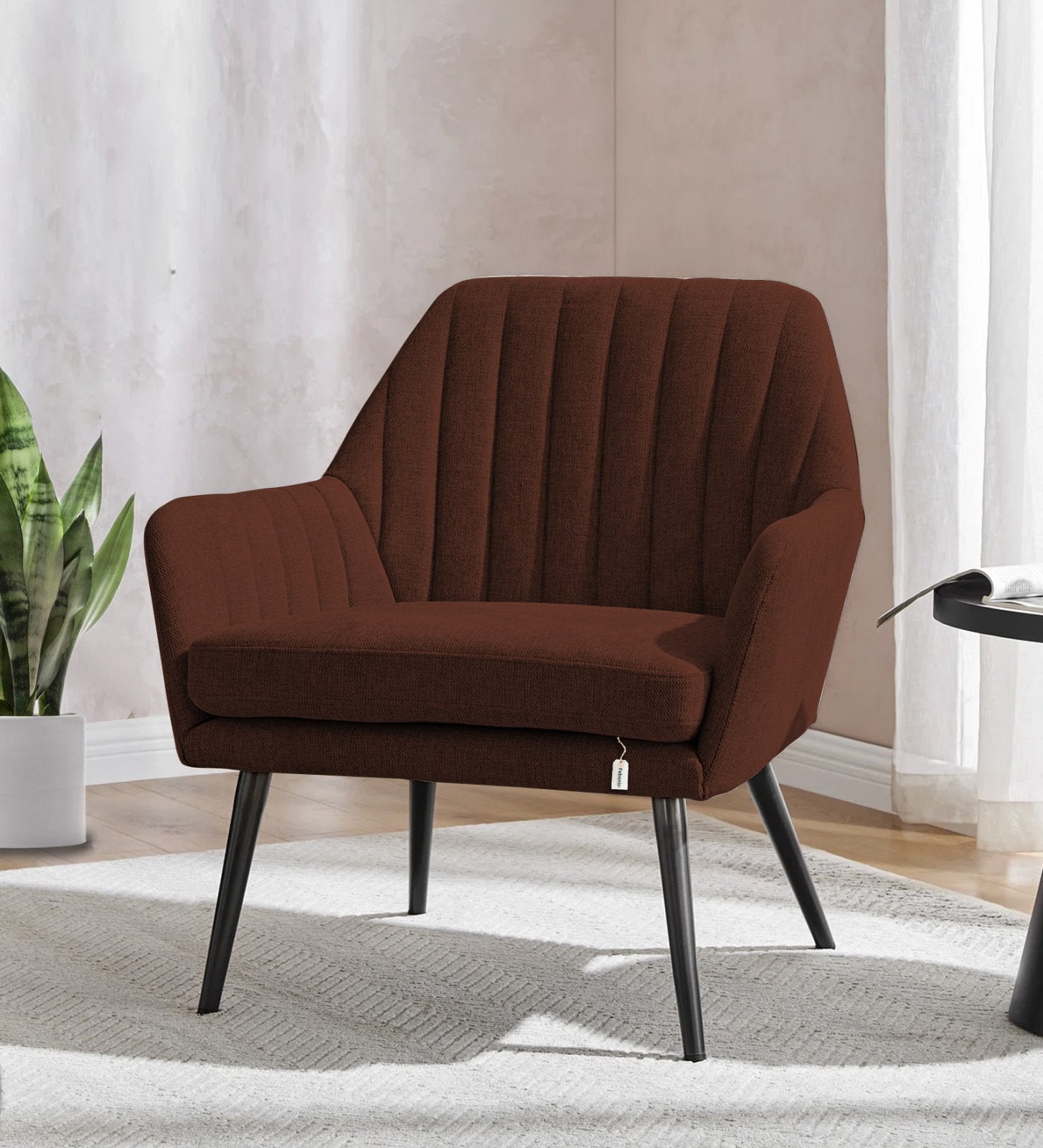 Bella Fabric Arm Chair In Coffee Brown Colour - Febonic Living