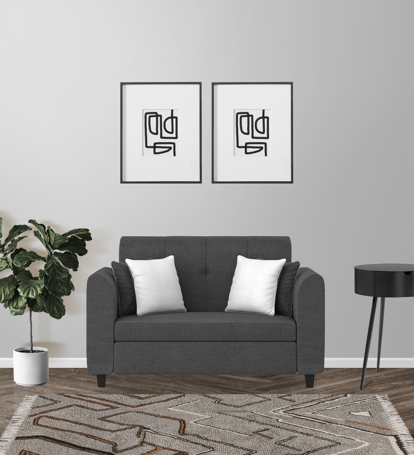 Denmark Fabric 2 Seater Sofa In Charcoal Grey Colour - Febonic Living
