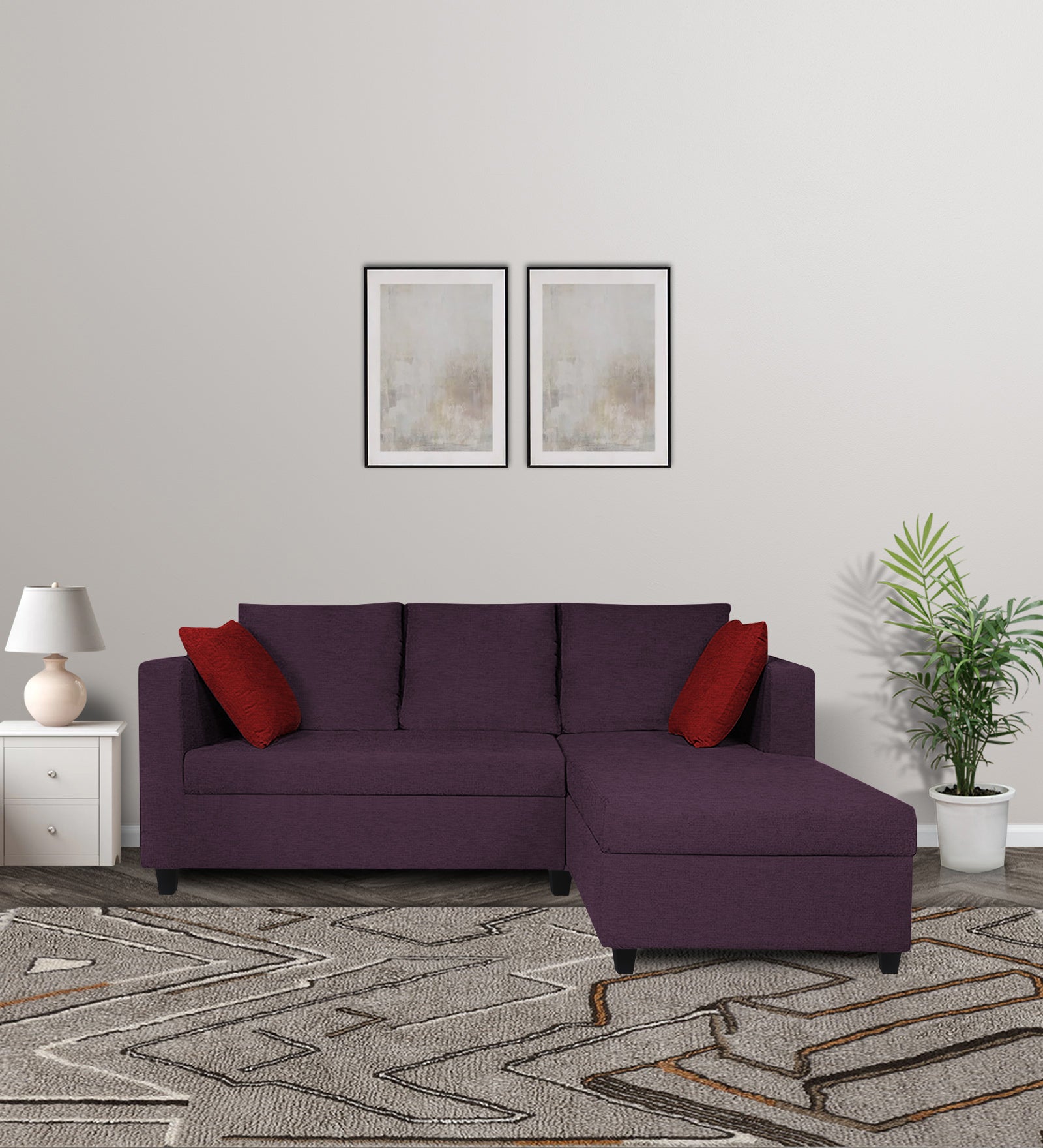 Nebula Fabric LHS Sectional Sofa (2+Lounger) In Greek Purple Colour - Febonic Living