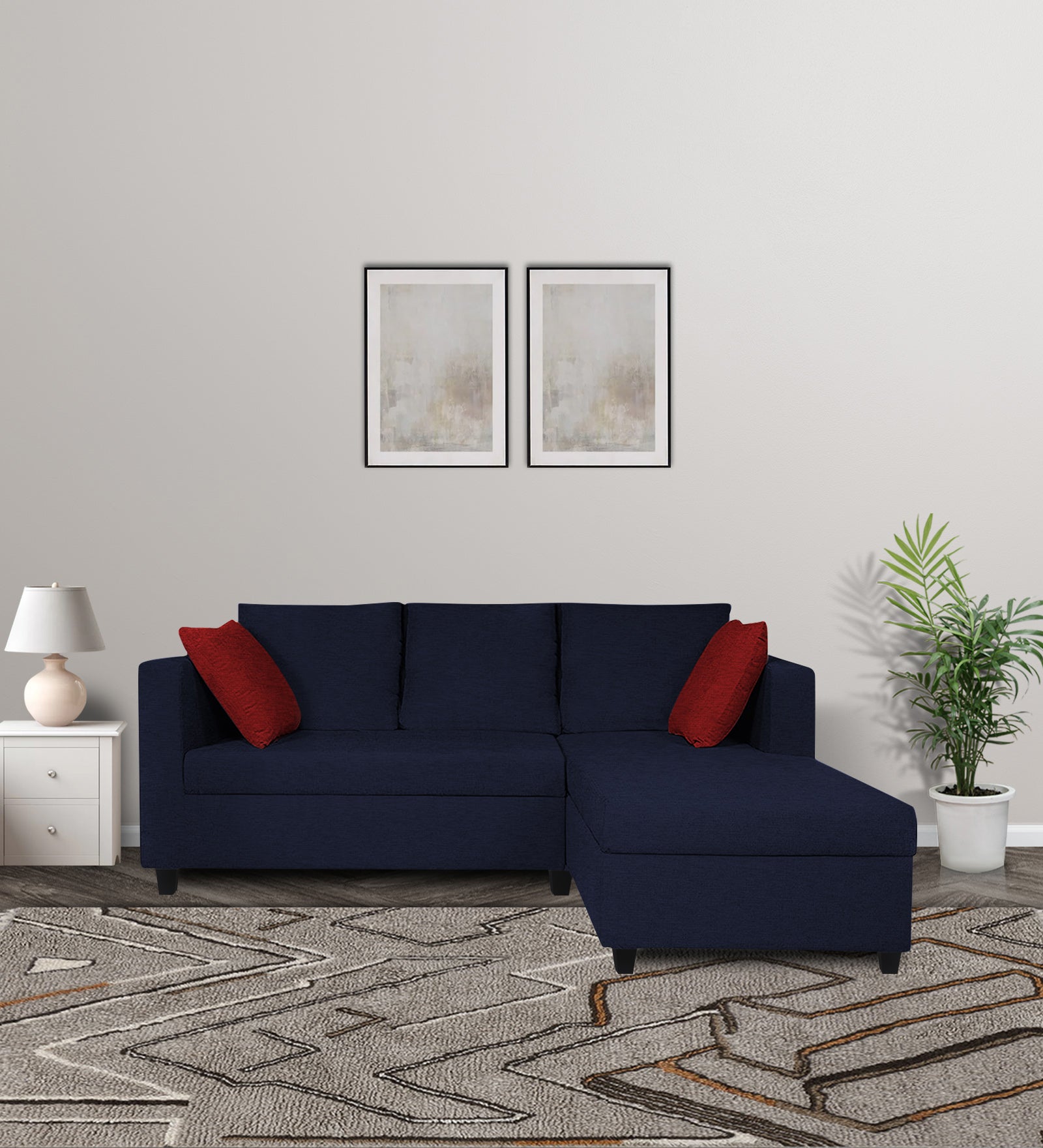 Nebula Fabric LHS Sectional Sofa (2+Lounger) In Royal Blue Colour - Febonic Living